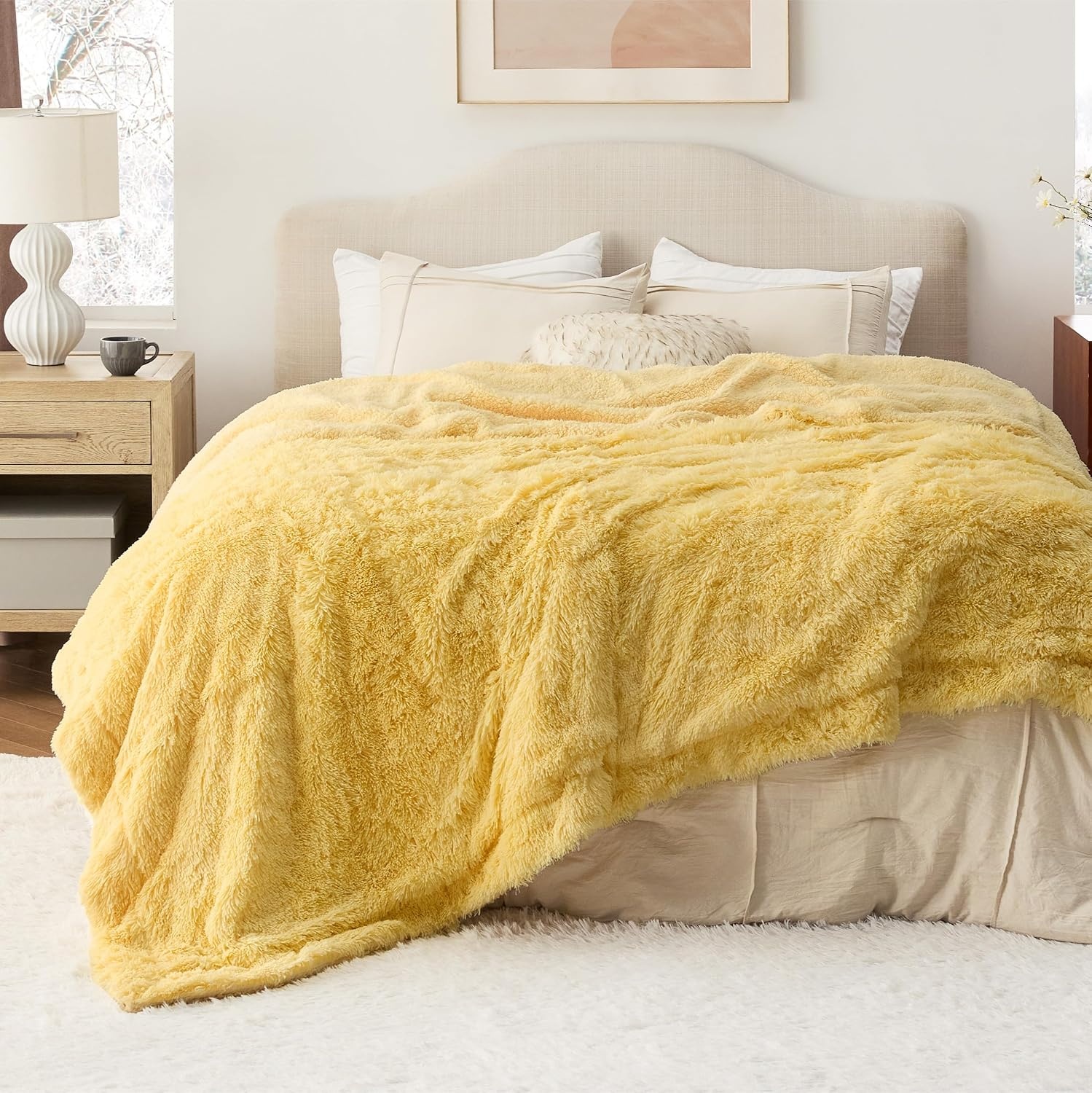 image:imageBedsure Faux Fur Fluffy Fleece Sherpa Blanket Couch Throw Grey 50x6020 Light Yellow