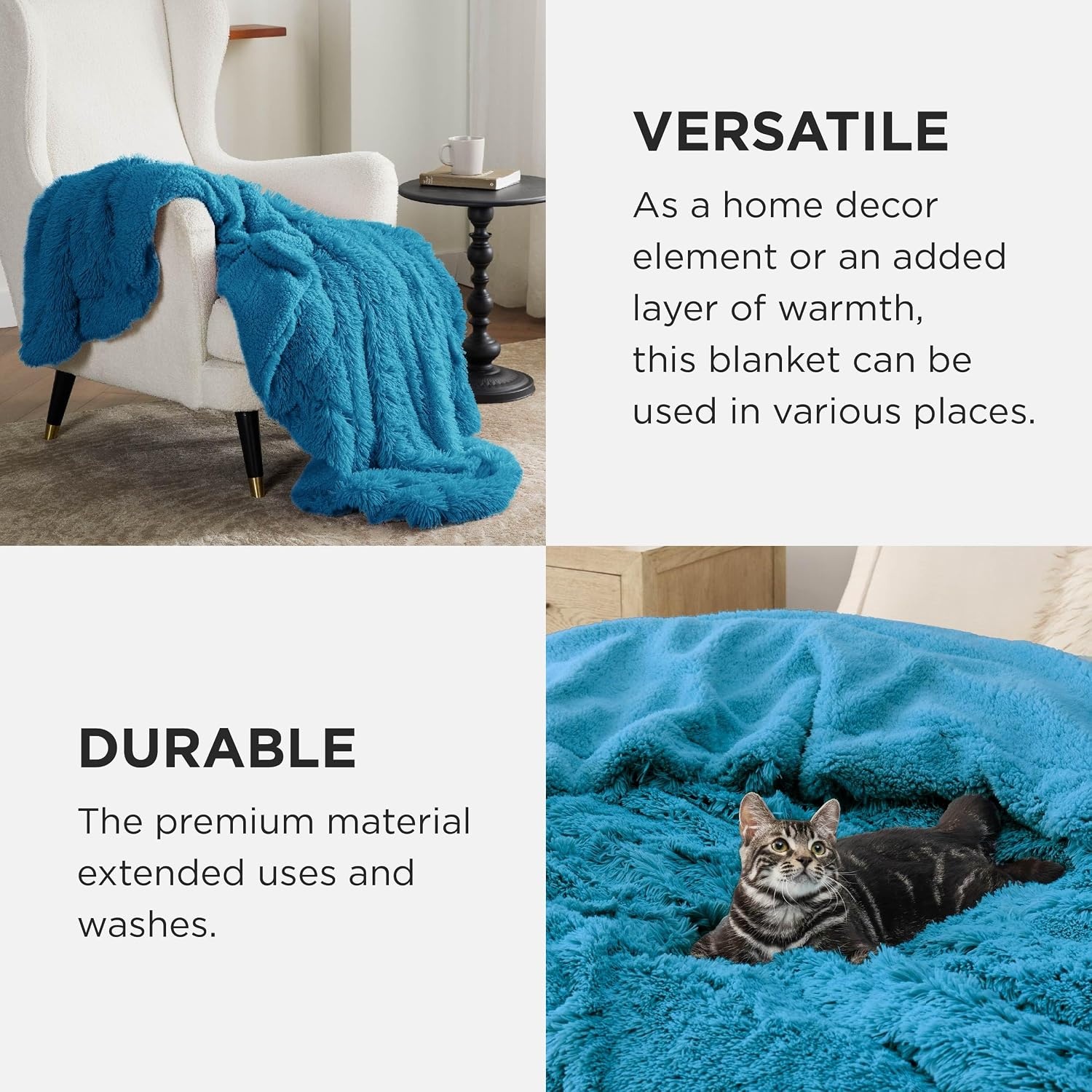 image:imageBedsure Faux Fur Fluffy Fleece Sherpa Blanket Couch Throw Grey 50x6021 Bright Blue
