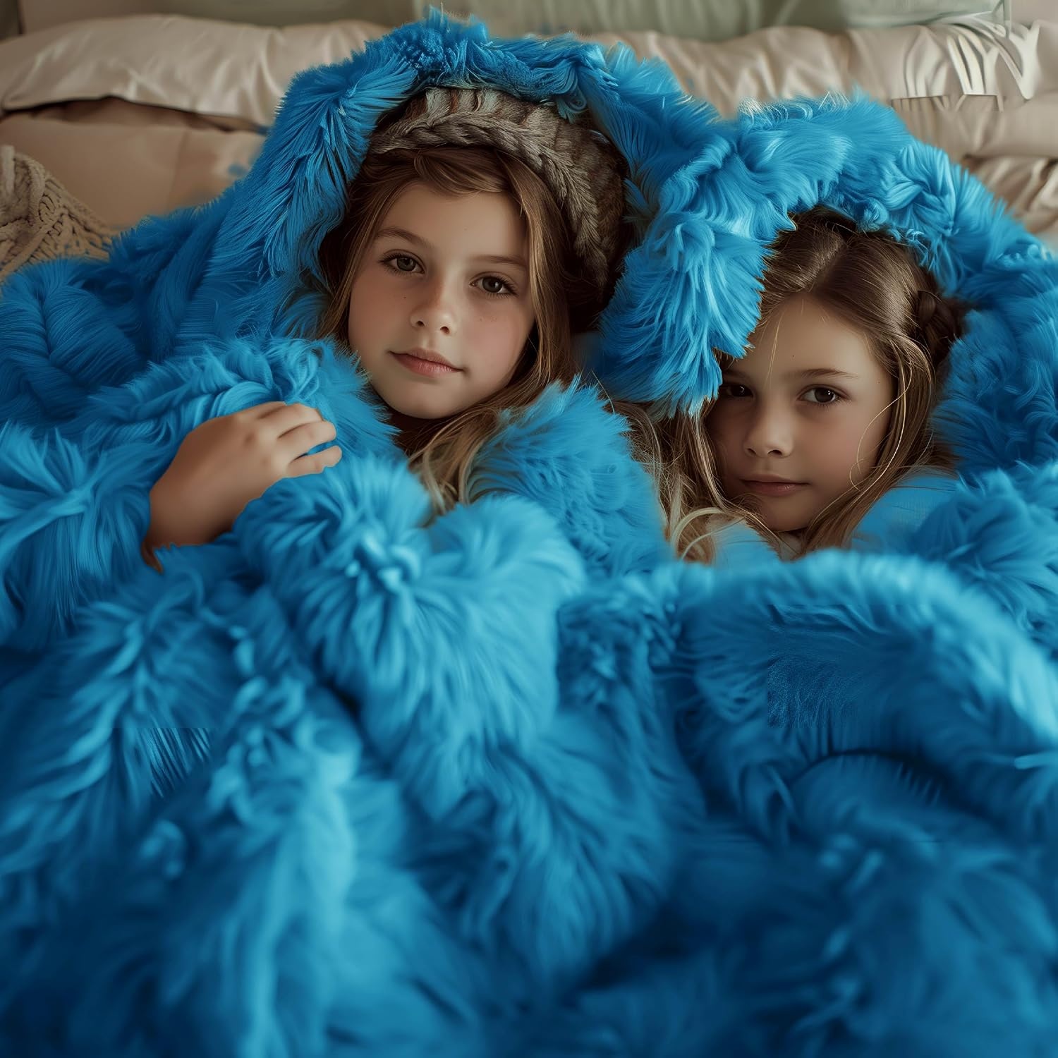 image:imageBedsure Faux Fur Fluffy Fleece Sherpa Blanket Couch Throw Grey 50x6021 Bright Blue