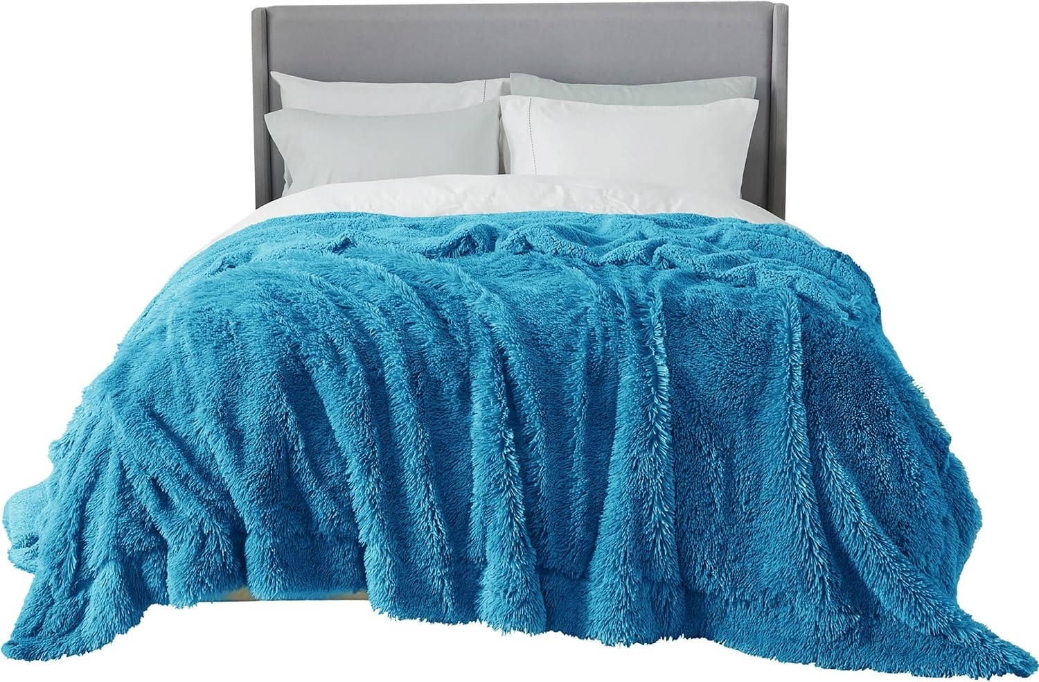 image:imageBedsure Faux Fur Fluffy Fleece Sherpa Blanket Couch Throw Grey 50x6021 Bright Blue