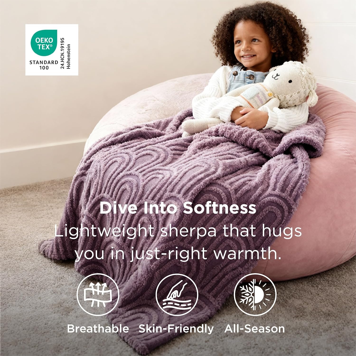 image:imageBedsure GentleSoft Boho Throw Blanket for Couch Cozy Modern Boho Decorative Blankets for Women Girls Fuzzy Fleece Throw for Beds Aesthetic Accent Gifts for Sofa Room Decor Off White 50x60 InchesPurple