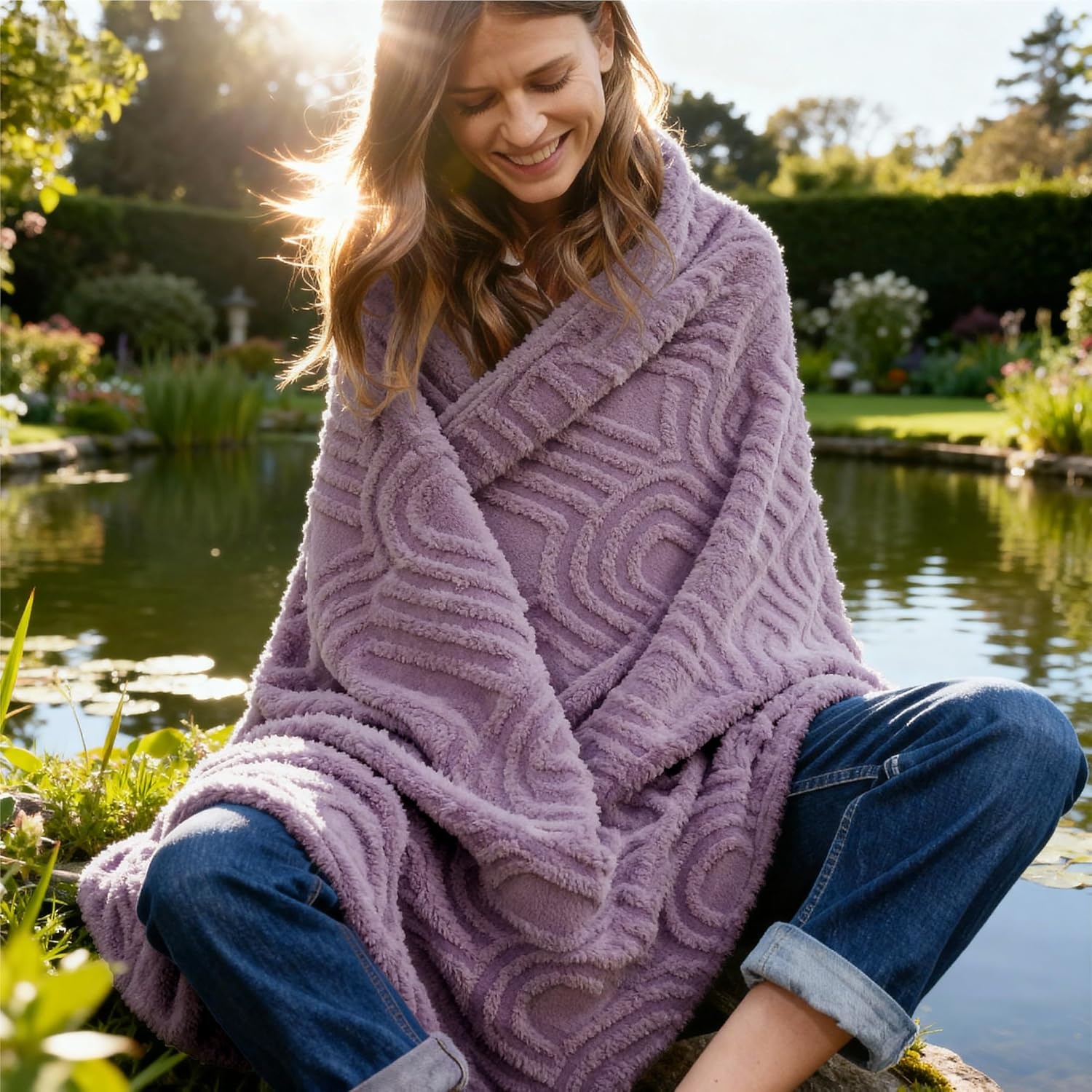 image:imageBedsure GentleSoft Boho Throw Blanket for Couch Cozy Modern Boho Decorative Blankets for Women Girls Fuzzy Fleece Throw for Beds Aesthetic Accent Gifts for Sofa Room Decor Off White 50x60 InchesPurple
