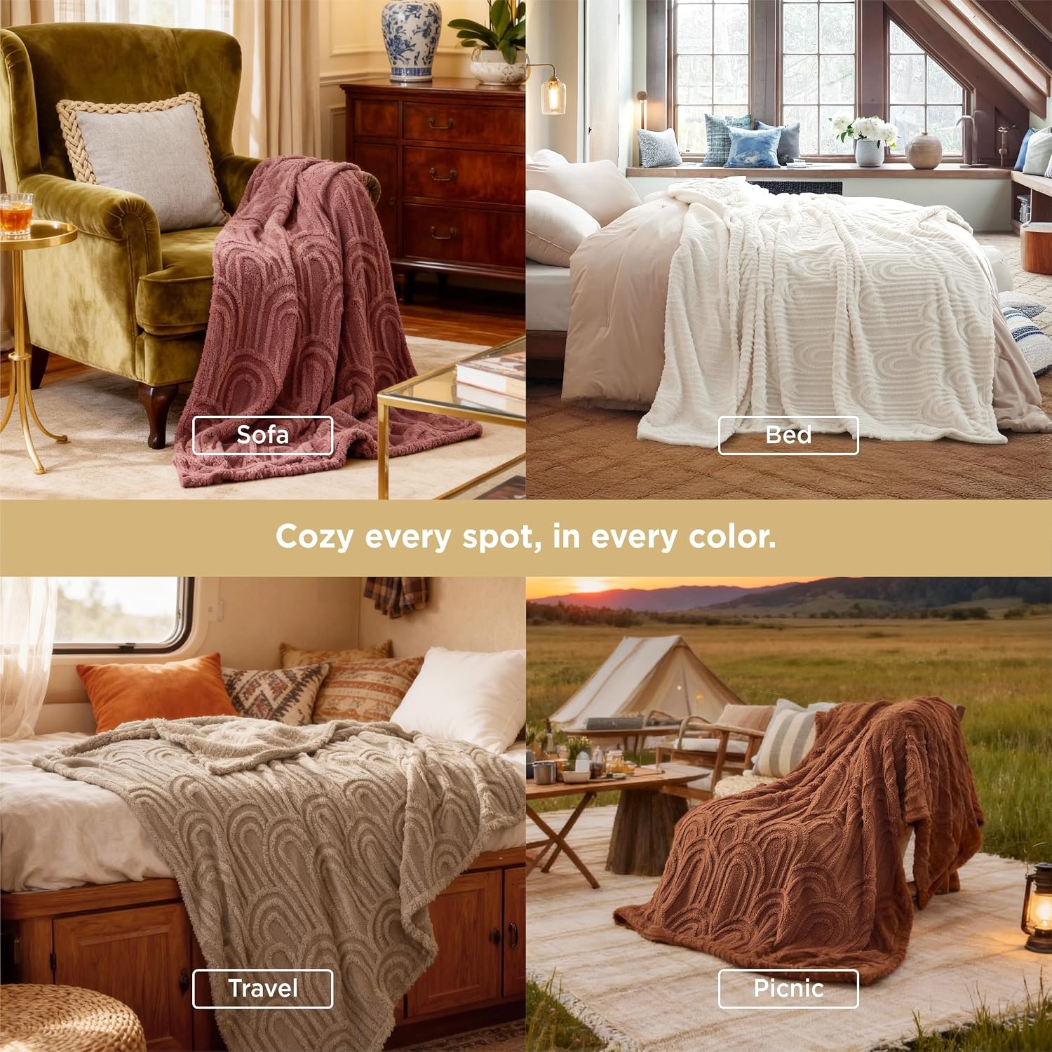 image:imageBedsure GentleSoft Boho Throw Blanket for Couch Cozy Modern Boho Decorative Blankets for Women Girls Fuzzy Fleece Throw for Beds Aesthetic Accent Gifts for Sofa Room Decor Off White 50x60 InchesPurple