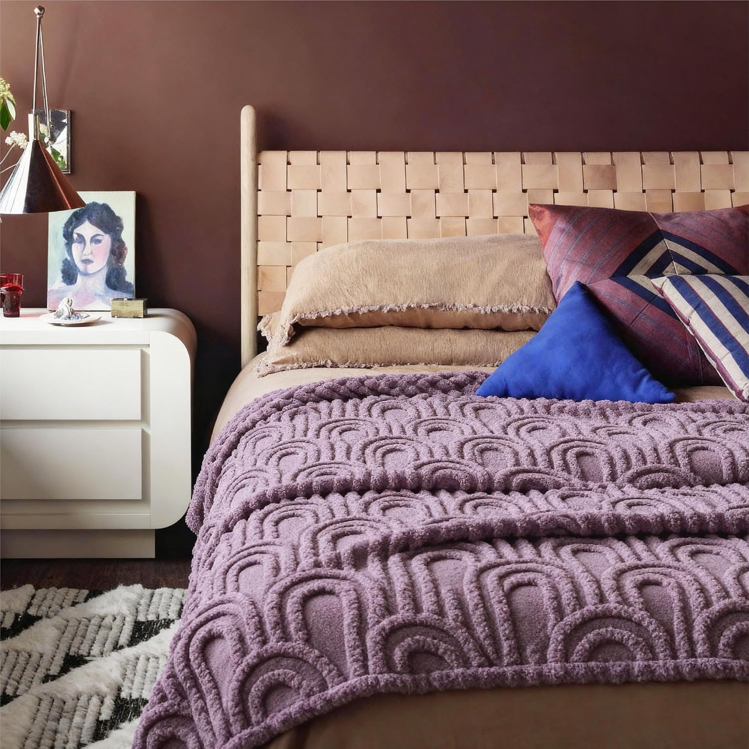 image:imageBedsure GentleSoft Boho Throw Blanket for Couch Cozy Modern Boho Decorative Blankets for Women Girls Fuzzy Fleece Throw for Beds Aesthetic Accent Gifts for Sofa Room Decor Off White 50x60 InchesPurple
