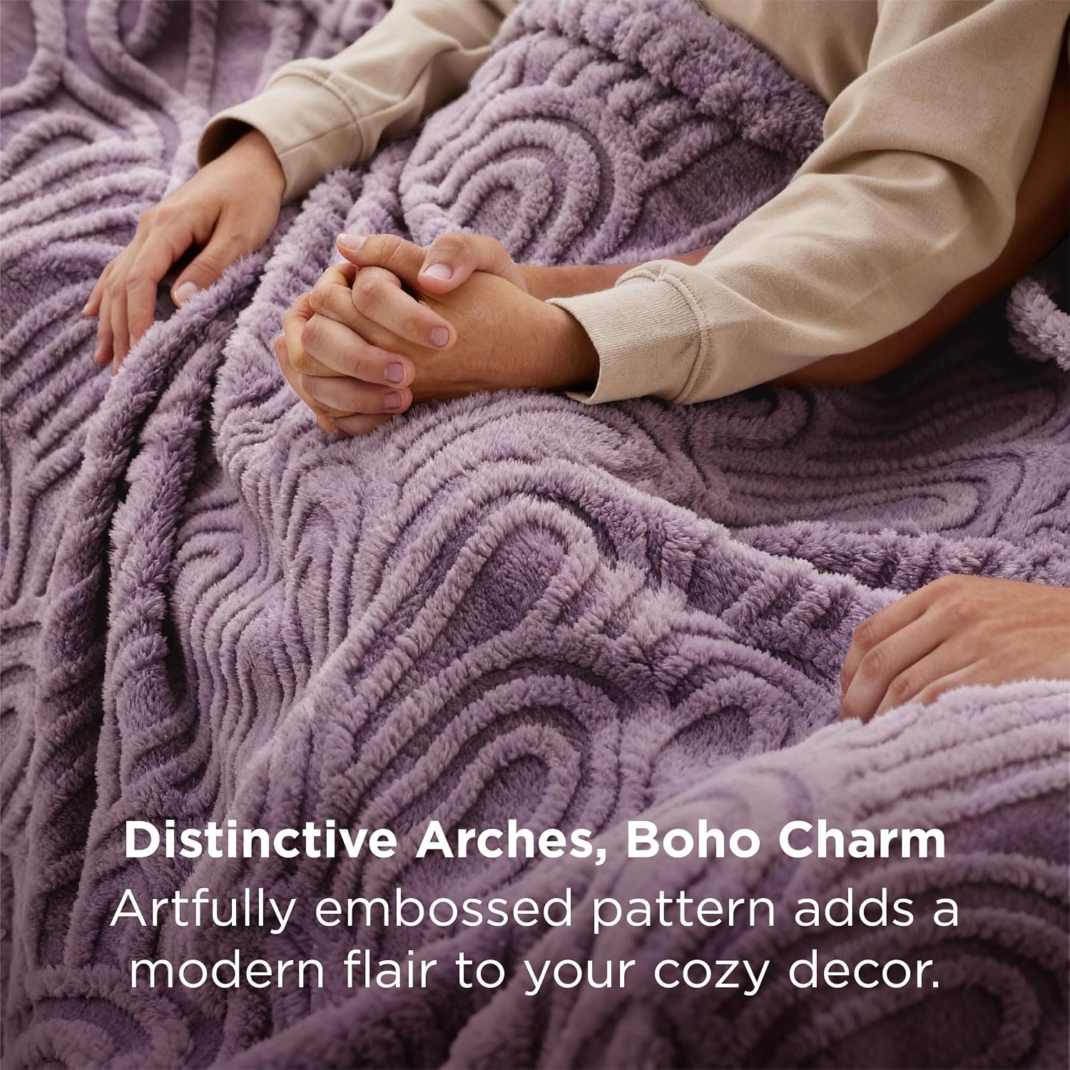 image:imageBedsure GentleSoft Boho Throw Blanket for Couch Cozy Modern Boho Decorative Blankets for Women Girls Fuzzy Fleece Throw for Beds Aesthetic Accent Gifts for Sofa Room Decor Off White 50x60 InchesPurple