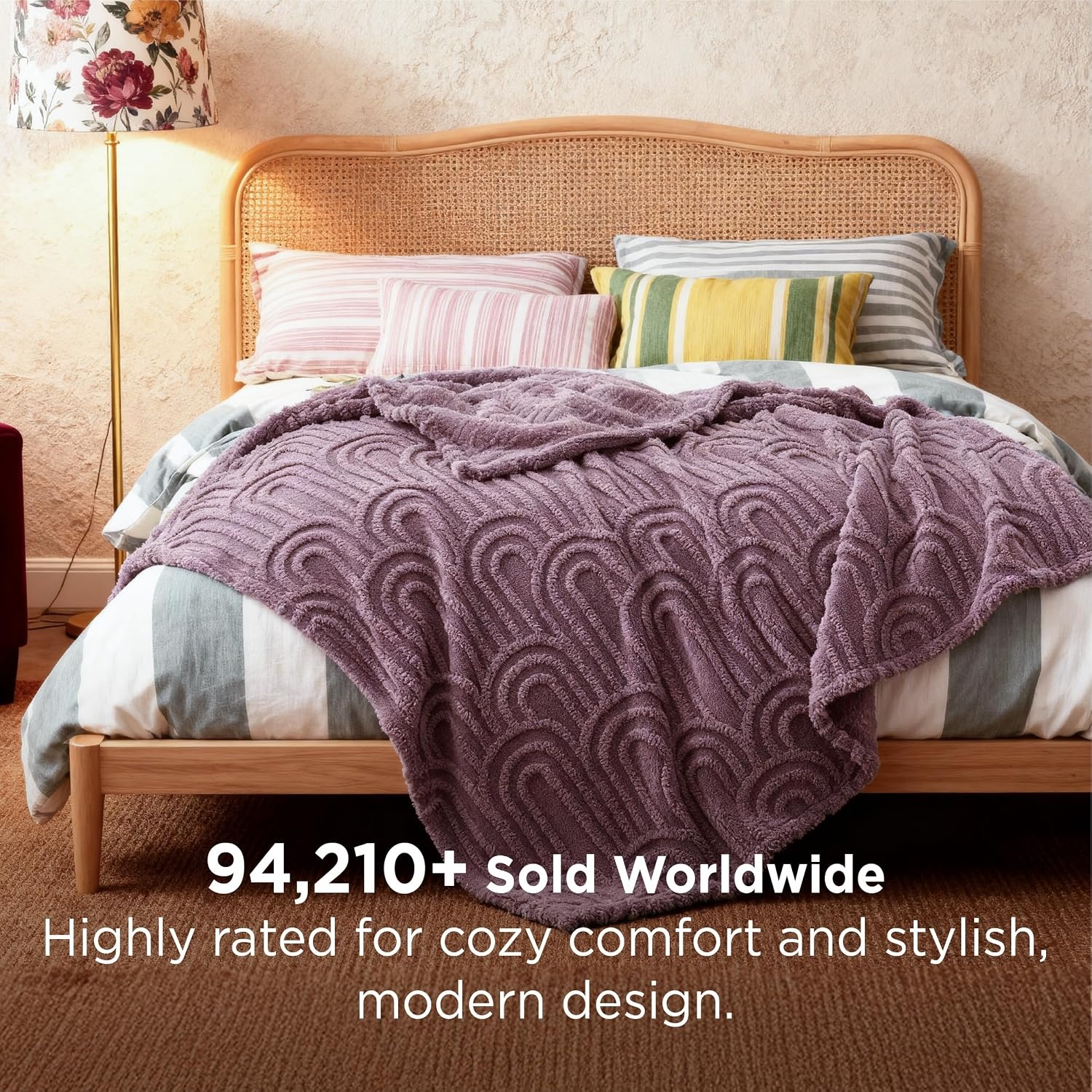 image:imageBedsure GentleSoft Boho Throw Blanket for Couch Cozy Modern Boho Decorative Blankets for Women Girls Fuzzy Fleece Throw for Beds Aesthetic Accent Gifts for Sofa Room Decor Off White 50x60 InchesPurple