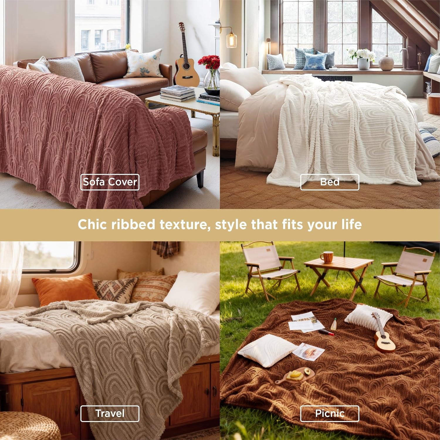 image:imageBedsure GentleSoft Boho Throw Blanket for Couch Cozy Modern Boho Decorative Blankets for Women Girls Fuzzy Fleece Throw for Beds Aesthetic Accent Gifts for Sofa Room Decor Off White 50x60 InchesPurple