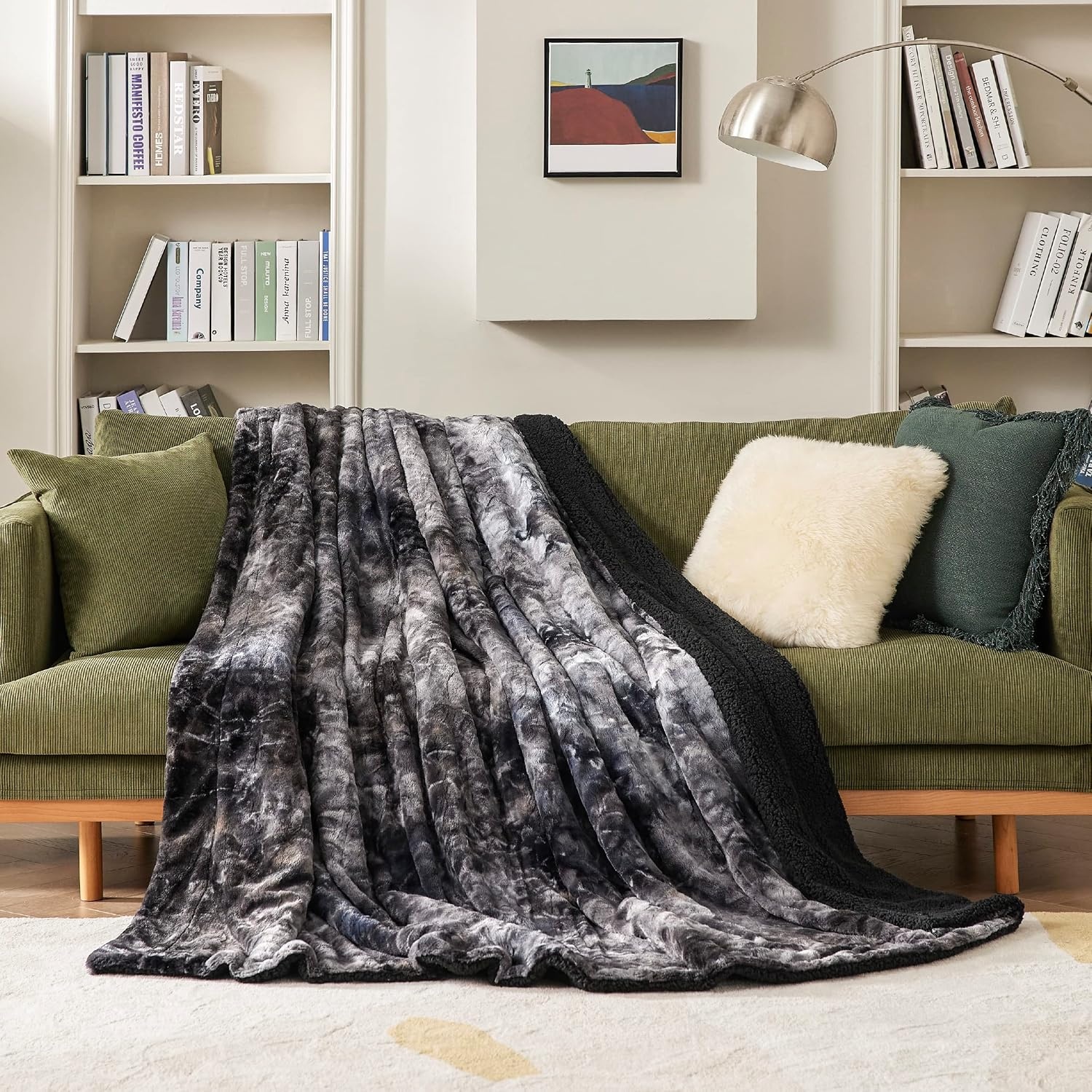 image:imageBedsure GentleSoft Sherpa Fluffy Throw Blanket Fleece Warm and Cozy Throw for Women Gift Plush amp Fuzzy Faux Fur Christmas Blanket for Couch Sofa Bed Decor Tie Dye Design Brown 50x60 Inches03 Tie Dye Black