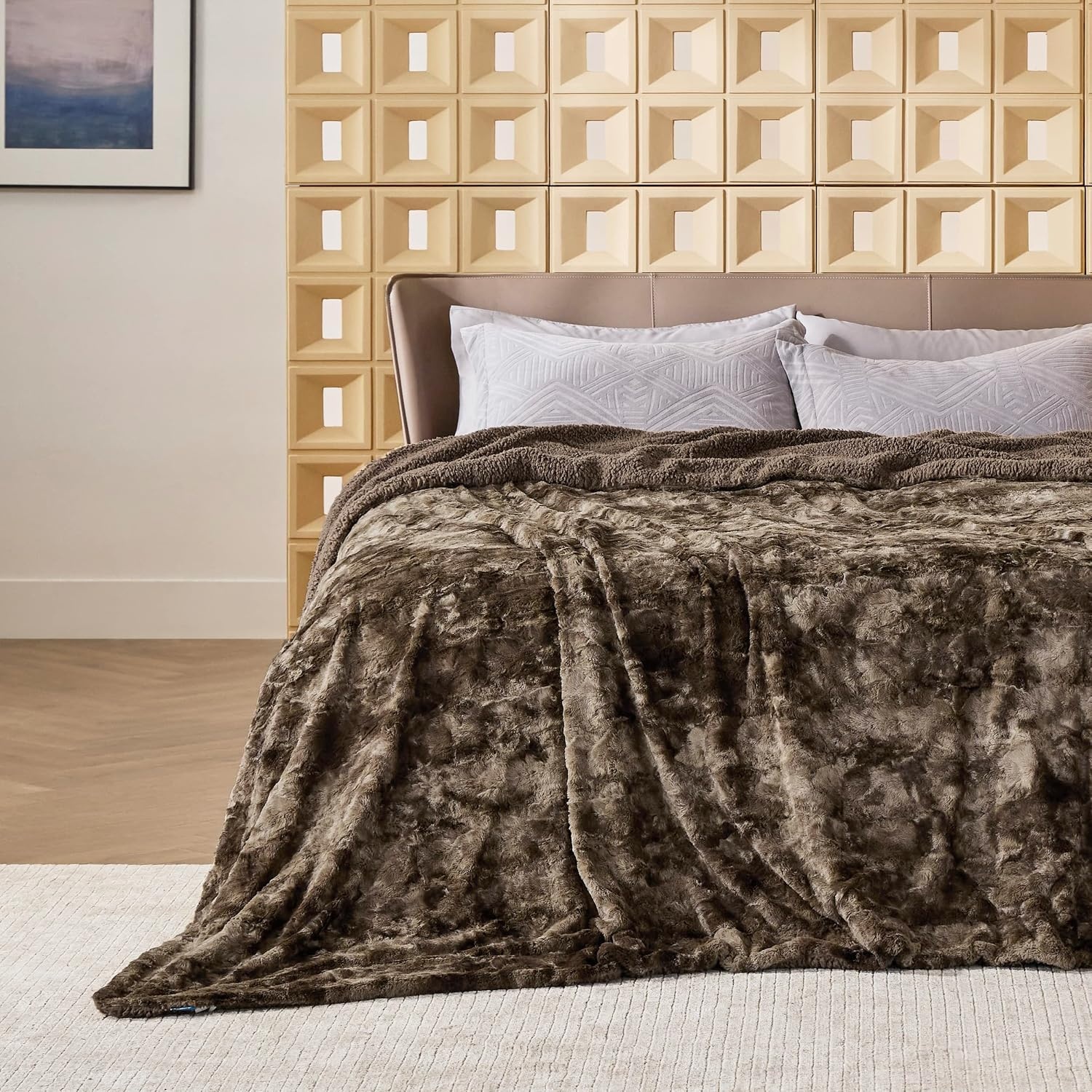 image:imageBedsure GentleSoft Sherpa Fluffy Throw Blanket Fleece Warm and Cozy Throw for Women Gift Plush amp Fuzzy Faux Fur Christmas Blanket for Couch Sofa Bed Decor Tie Dye Design Brown 50x60 Inches02 Brown