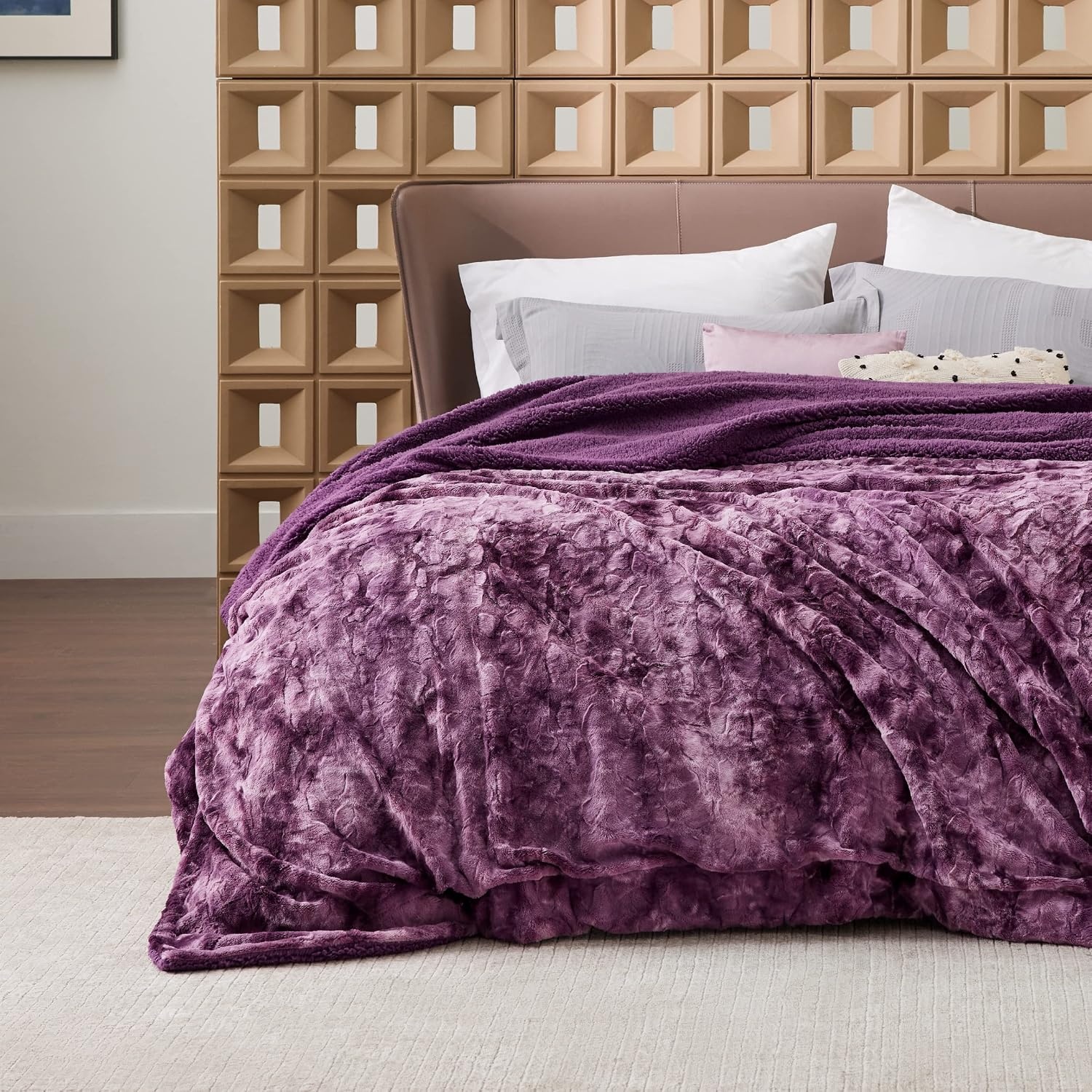 image:imageBedsure GentleSoft Sherpa Fluffy Throw Blanket Fleece Warm and Cozy Throw for Women Gift Plush amp Fuzzy Faux Fur Christmas Blanket for Couch Sofa Bed Decor Tie Dye Design Brown 50x60 Inches06 Purple