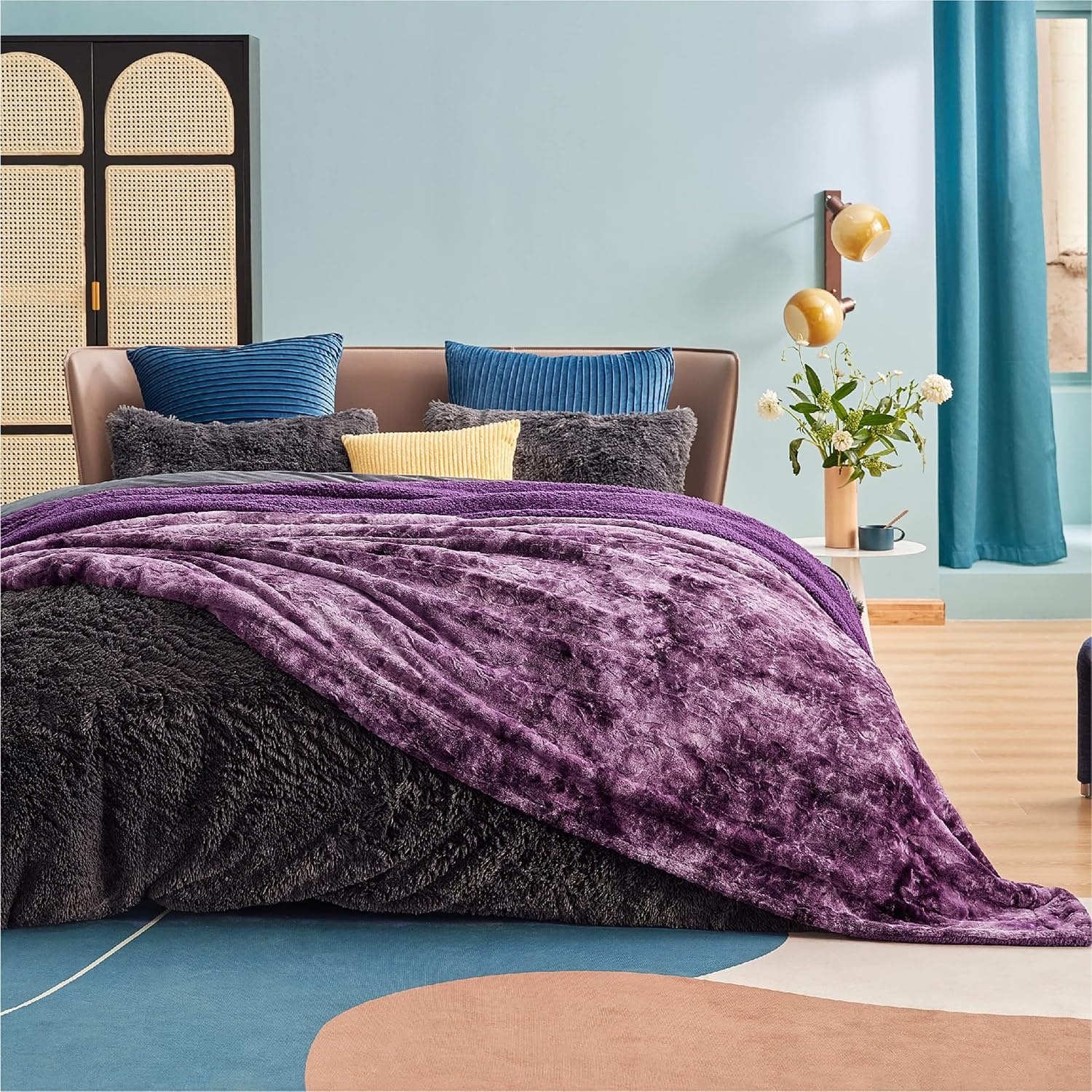 image:imageBedsure GentleSoft Sherpa Fluffy Throw Blanket Fleece Warm and Cozy Throw for Women Gift Plush amp Fuzzy Faux Fur Christmas Blanket for Couch Sofa Bed Decor Tie Dye Design Brown 50x60 Inches06 Purple