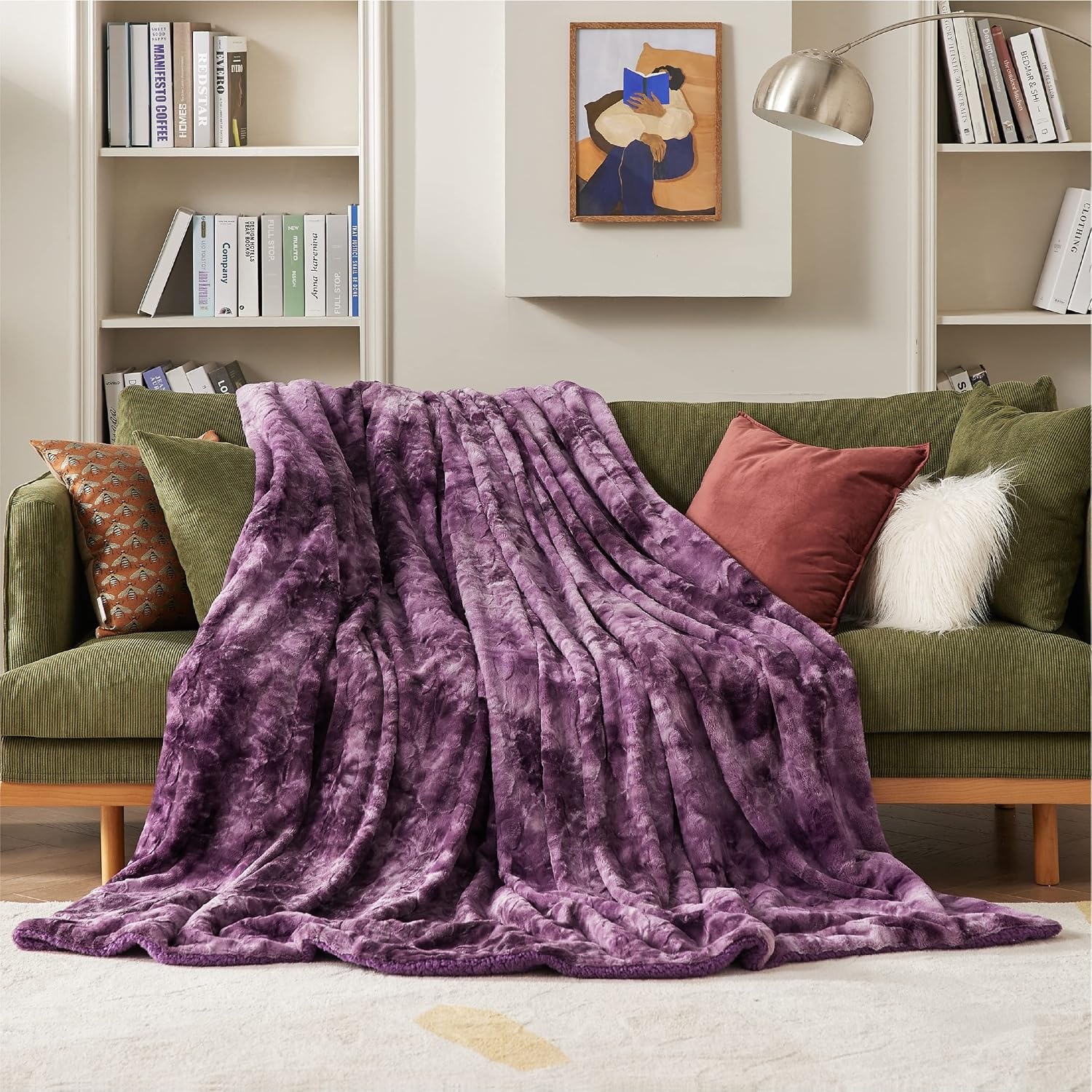 image:imageBedsure GentleSoft Sherpa Fluffy Throw Blanket Fleece Warm and Cozy Throw for Women Gift Plush amp Fuzzy Faux Fur Christmas Blanket for Couch Sofa Bed Decor Tie Dye Design Brown 50x60 Inches06 Purple