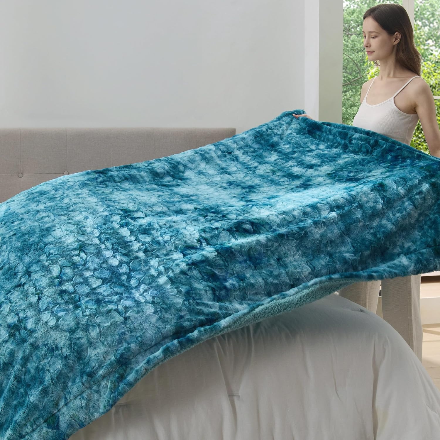 image:imageBedsure GentleSoft Sherpa Fluffy Throw Blanket Fleece Warm and Cozy Throw for Women Gift Plush amp Fuzzy Faux Fur Christmas Blanket for Couch Sofa Bed Decor Tie Dye Design Brown 50x60 Inches05 Teal