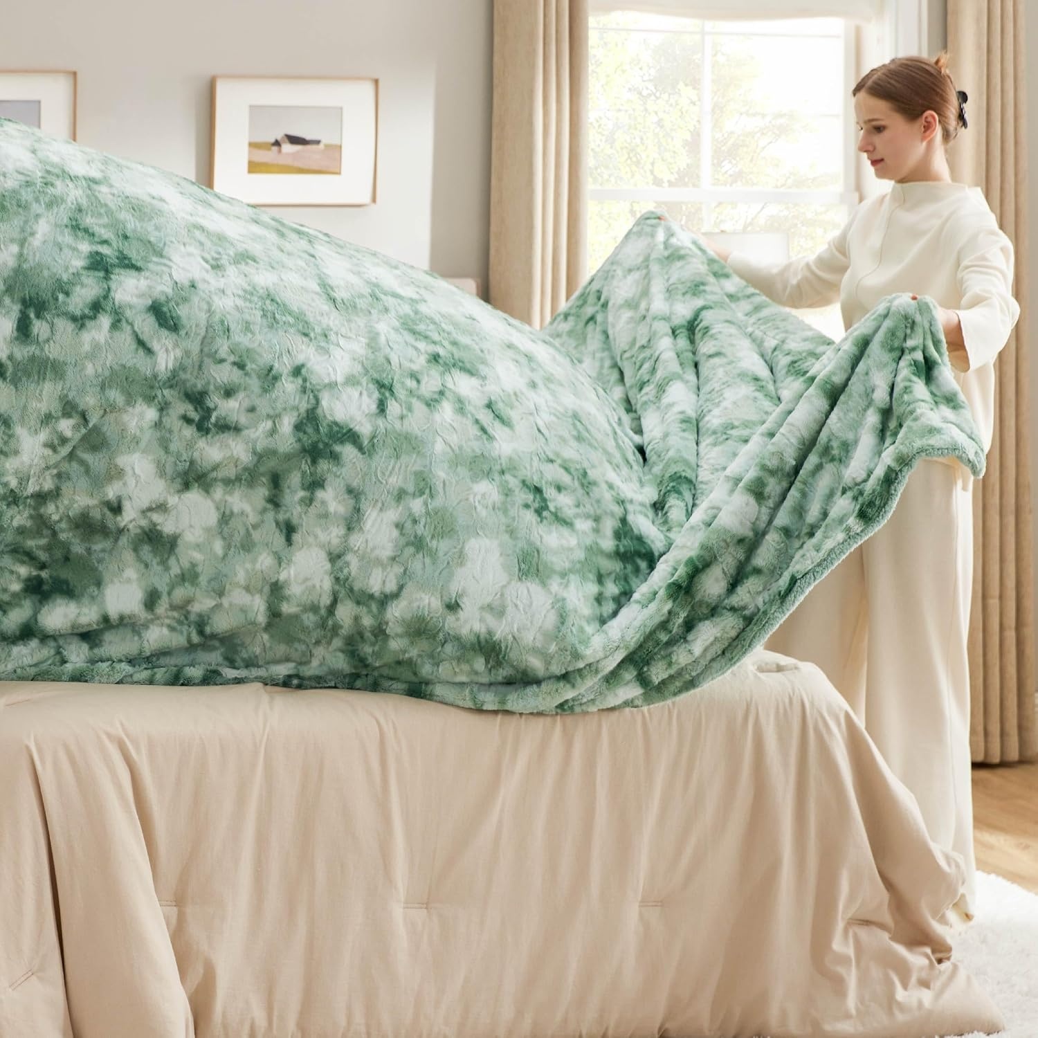 image:imageBedsure GentleSoft Sherpa Fluffy Throw Blanket Fleece Warm and Cozy Throw for Women Gift Plush amp Fuzzy Faux Fur Christmas Blanket for Couch Sofa Bed Decor Tie Dye Design Brown 50x60 Inches05 Sage Green