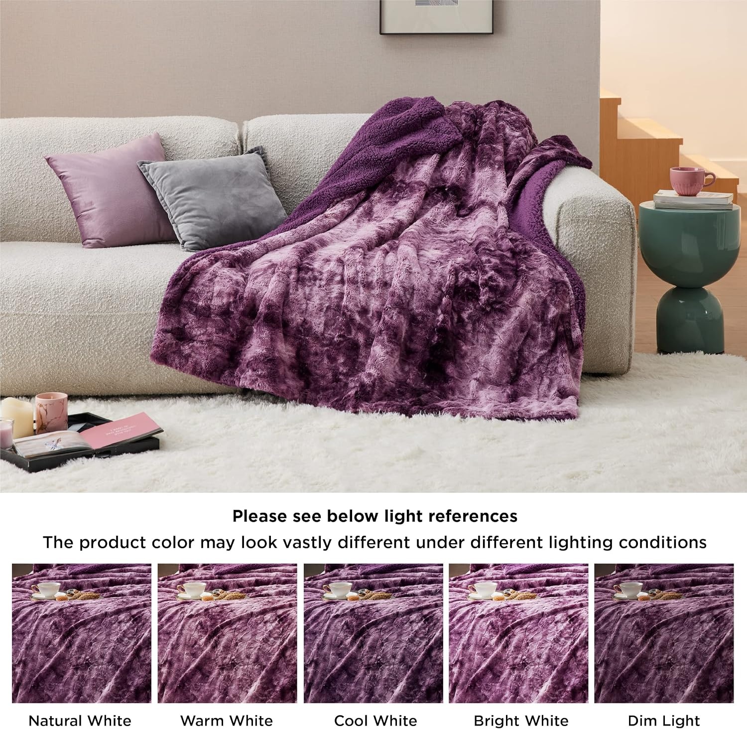 image:imageBedsure GentleSoft Sherpa Fluffy Throw Blanket Fleece Warm and Cozy Throw for Women Gift Plush amp Fuzzy Faux Fur Christmas Blanket for Couch Sofa Bed Decor Tie Dye Design Brown 50x60 Inches06 Purple