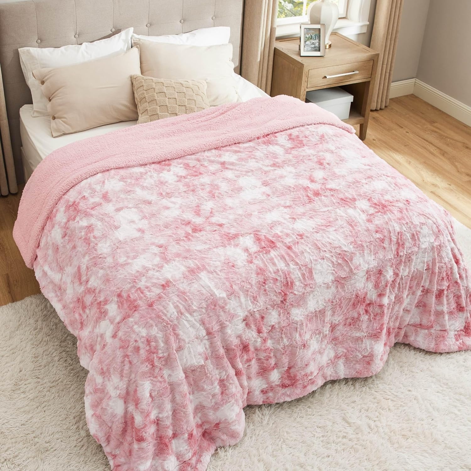 image:imageBedsure GentleSoft Sherpa Fluffy Throw Blanket Fleece Warm and Cozy Throw for Women Gift Plush amp Fuzzy Faux Fur Christmas Blanket for Couch Sofa Bed Decor Tie Dye Design Brown 50x60 Inches04 Pink