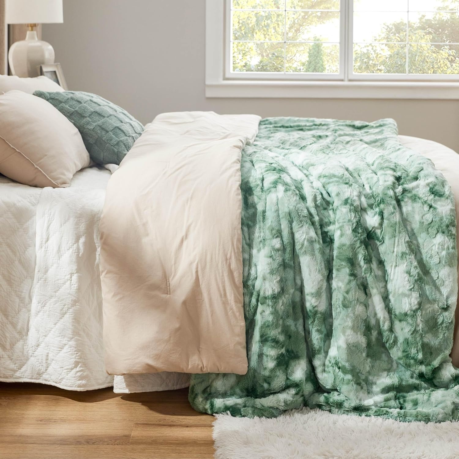 image:imageBedsure GentleSoft Sherpa Fluffy Throw Blanket Fleece Warm and Cozy Throw for Women Gift Plush amp Fuzzy Faux Fur Christmas Blanket for Couch Sofa Bed Decor Tie Dye Design Brown 50x60 Inches05 Sage Green