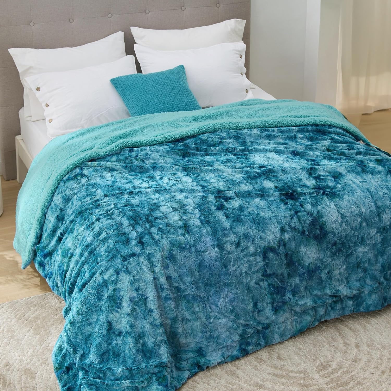 image:imageBedsure GentleSoft Sherpa Fluffy Throw Blanket Fleece Warm and Cozy Throw for Women Gift Plush amp Fuzzy Faux Fur Christmas Blanket for Couch Sofa Bed Decor Tie Dye Design Brown 50x60 Inches05 Teal