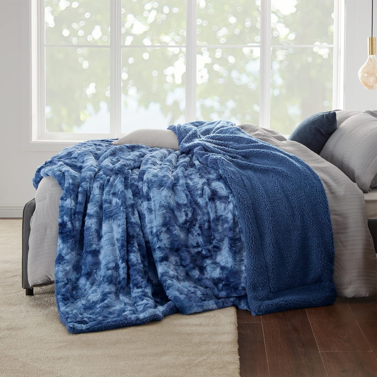 image:imageBedsure GentleSoft Sherpa Fluffy Throw Blanket Fleece Warm and Cozy Throw for Women Gift Plush amp Fuzzy Faux Fur Christmas Blanket for Couch Sofa Bed Decor Tie Dye Design Brown 50x60 Inches07 Indigo