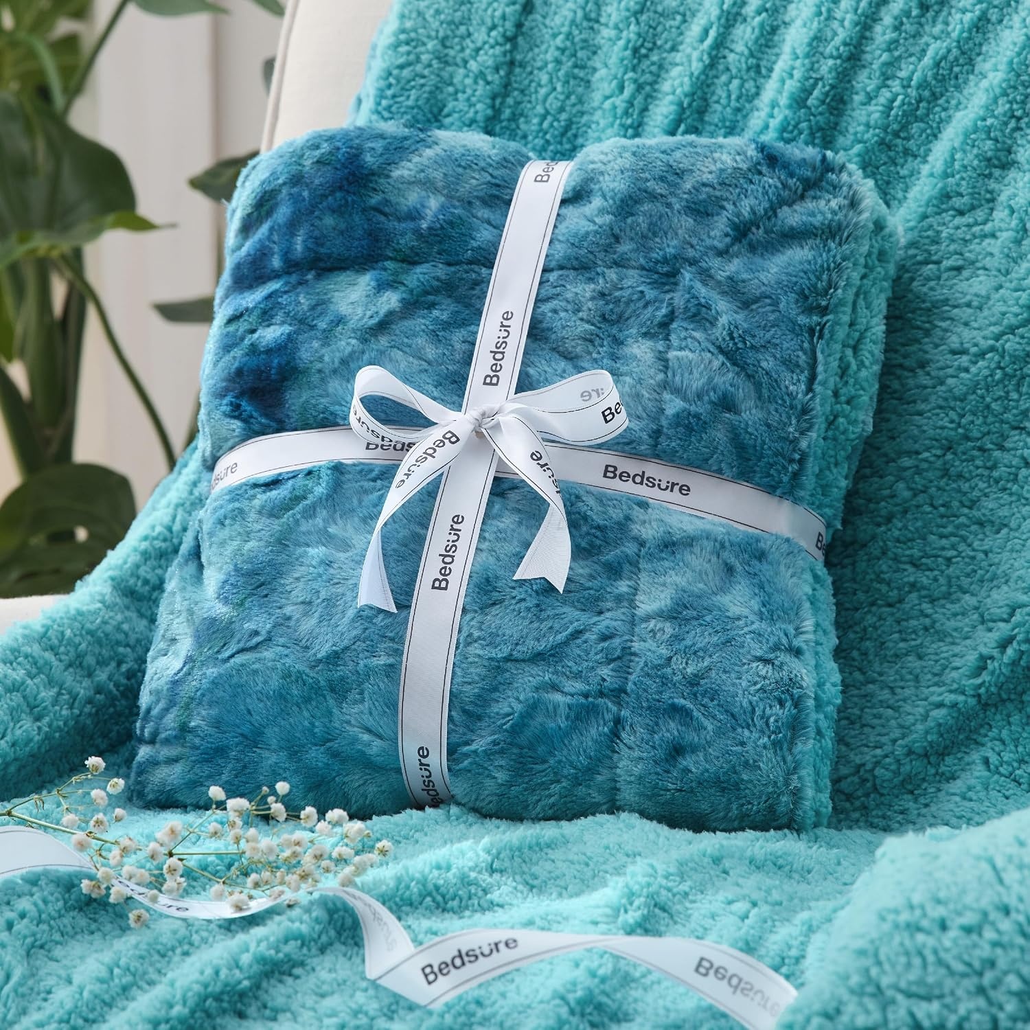 image:imageBedsure GentleSoft Sherpa Fluffy Throw Blanket Fleece Warm and Cozy Throw for Women Gift Plush amp Fuzzy Faux Fur Christmas Blanket for Couch Sofa Bed Decor Tie Dye Design Brown 50x60 Inches05 Teal