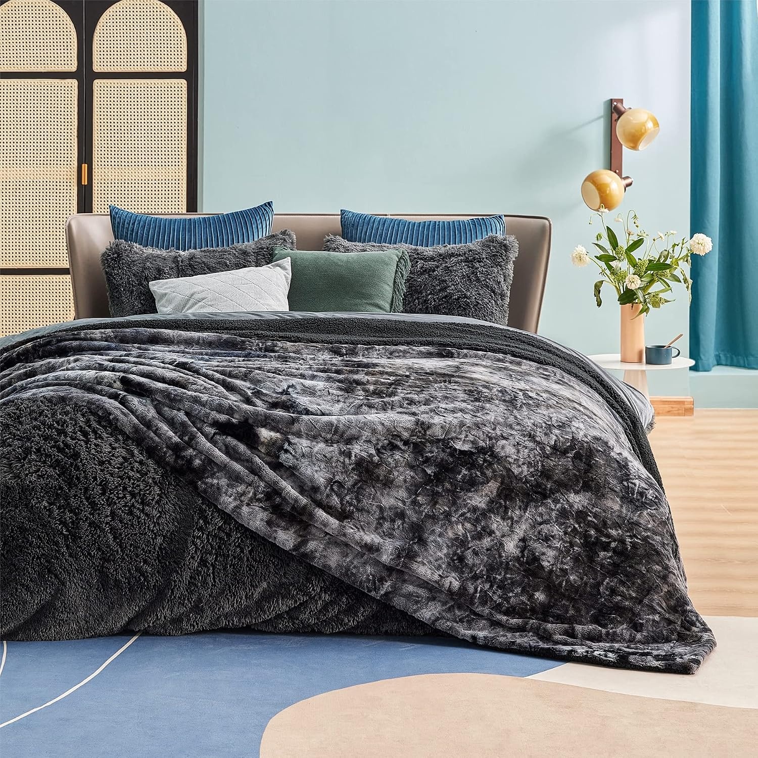 image:imageBedsure GentleSoft Sherpa Fluffy Throw Blanket Fleece Warm and Cozy Throw for Women Gift Plush amp Fuzzy Faux Fur Christmas Blanket for Couch Sofa Bed Decor Tie Dye Design Brown 50x60 Inches03 Tie Dye Black