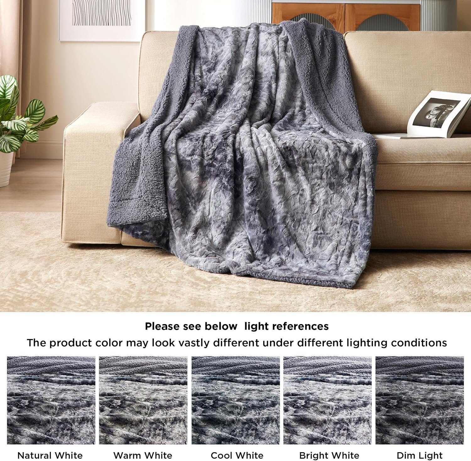image:imageBedsure GentleSoft Sherpa Fluffy Throw Blanket Fleece Warm and Cozy Throw for Women Gift Plush amp Fuzzy Faux Fur Christmas Blanket for Couch Sofa Bed Decor Tie Dye Design Brown 50x60 InchesGrey