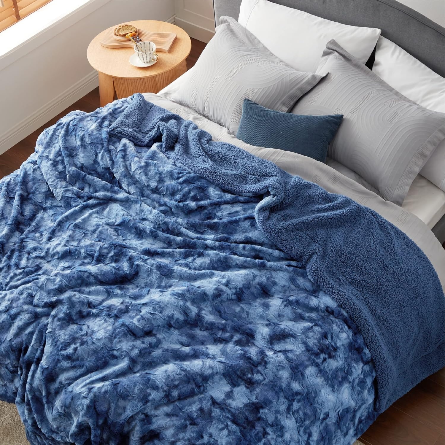 image:imageBedsure GentleSoft Sherpa Fluffy Throw Blanket Fleece Warm and Cozy Throw for Women Gift Plush amp Fuzzy Faux Fur Christmas Blanket for Couch Sofa Bed Decor Tie Dye Design Brown 50x60 Inches07 Indigo