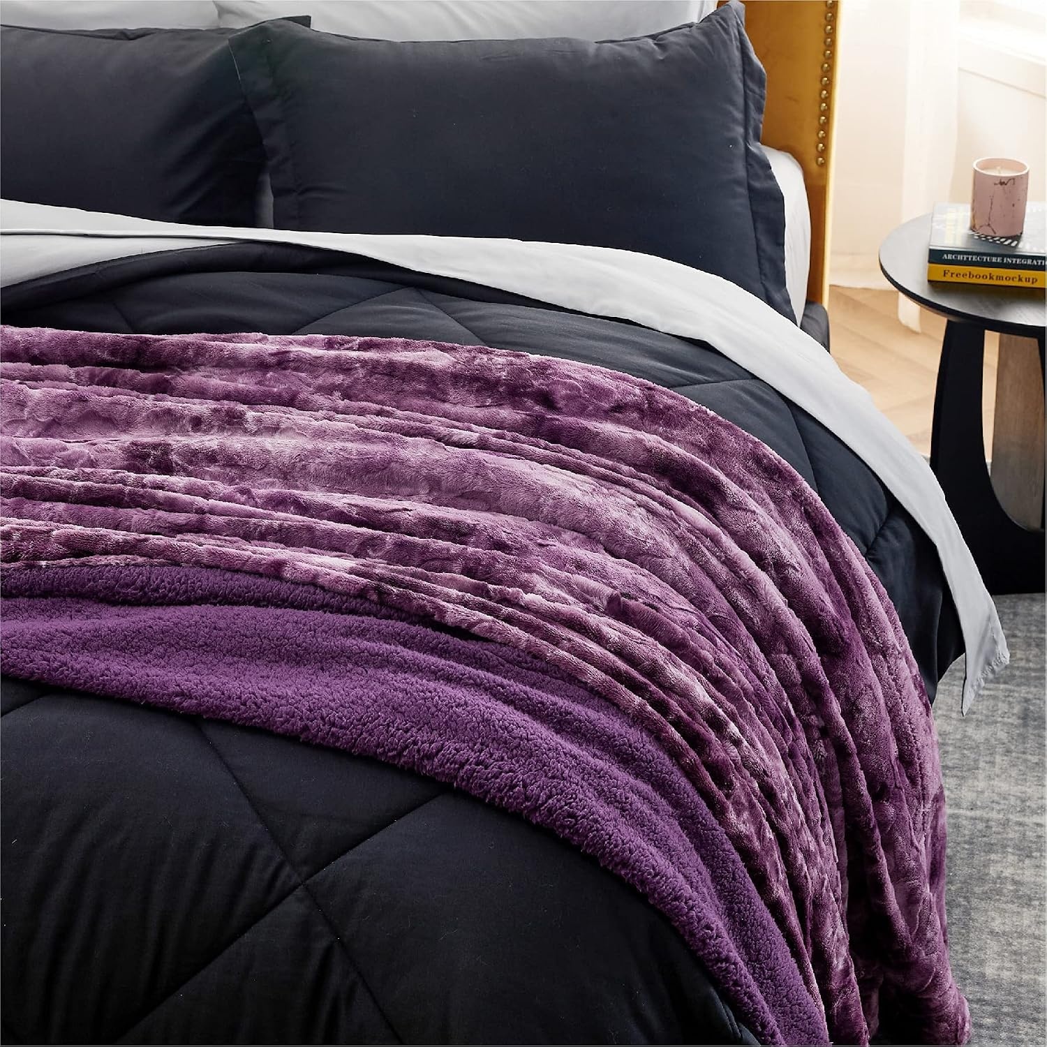image:imageBedsure GentleSoft Sherpa Fluffy Throw Blanket Fleece Warm and Cozy Throw for Women Gift Plush amp Fuzzy Faux Fur Christmas Blanket for Couch Sofa Bed Decor Tie Dye Design Brown 50x60 Inches06 Purple