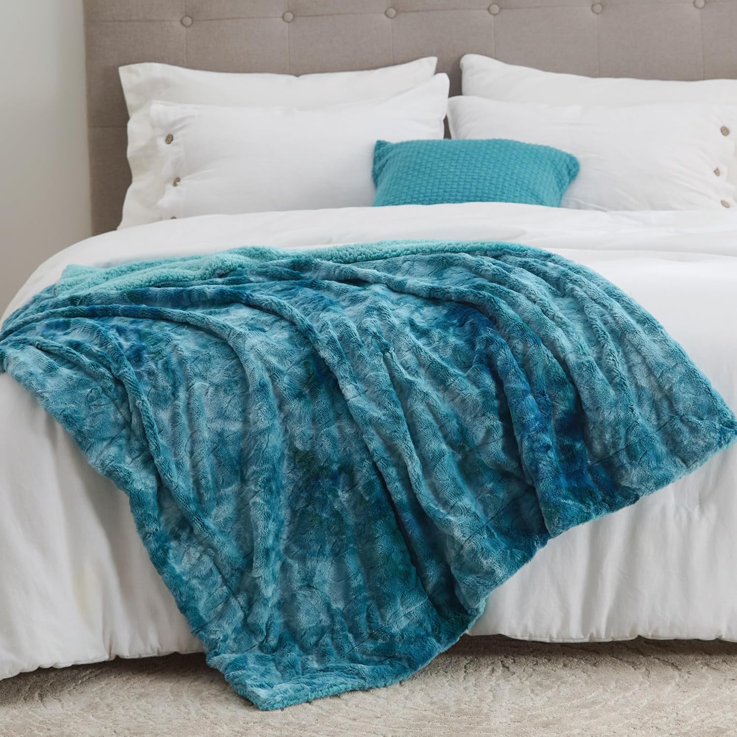 image:imageBedsure GentleSoft Sherpa Fluffy Throw Blanket Fleece Warm and Cozy Throw for Women Gift Plush amp Fuzzy Faux Fur Christmas Blanket for Couch Sofa Bed Decor Tie Dye Design Brown 50x60 Inches05 Teal