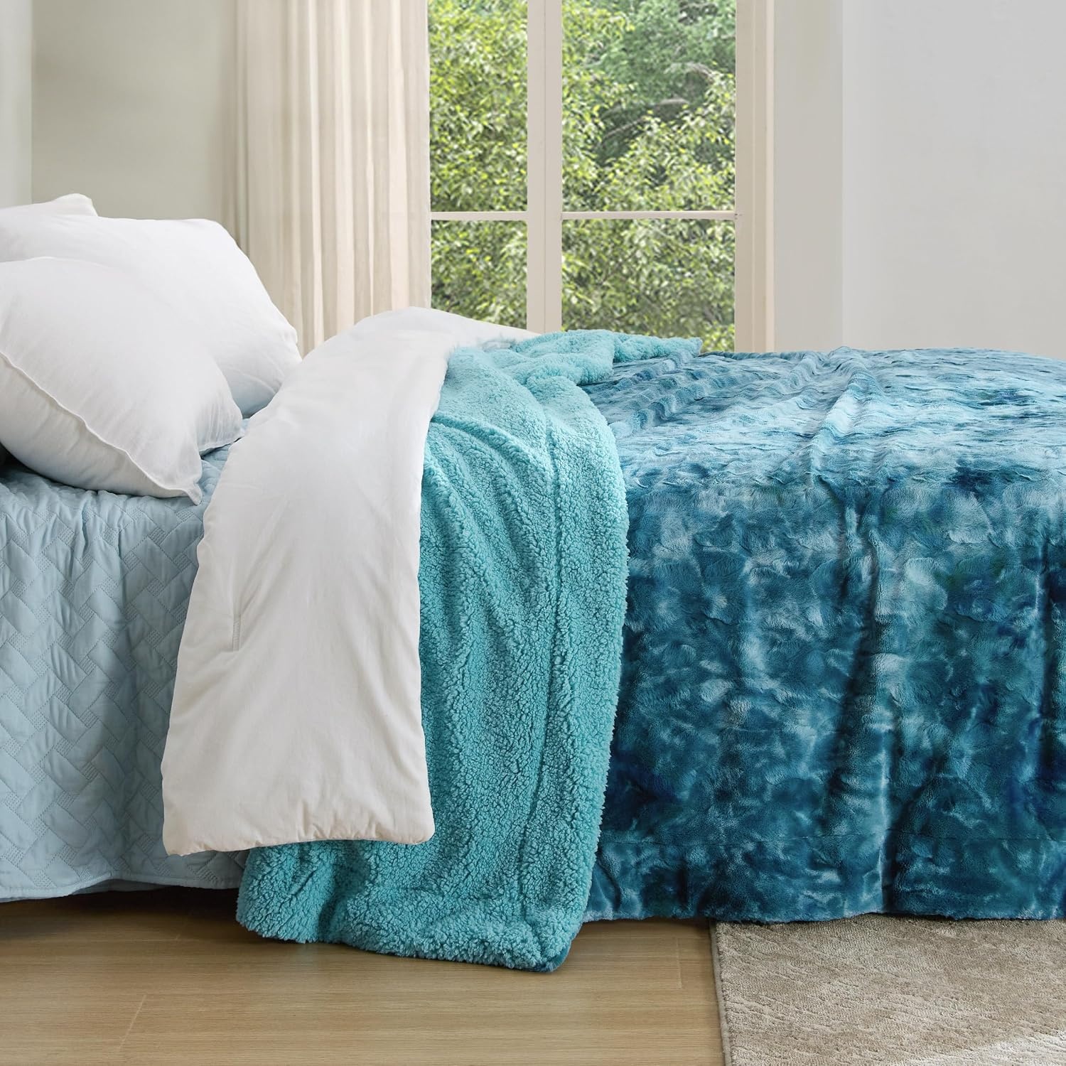 image:imageBedsure GentleSoft Sherpa Fluffy Throw Blanket Fleece Warm and Cozy Throw for Women Gift Plush amp Fuzzy Faux Fur Christmas Blanket for Couch Sofa Bed Decor Tie Dye Design Brown 50x60 Inches05 Teal
