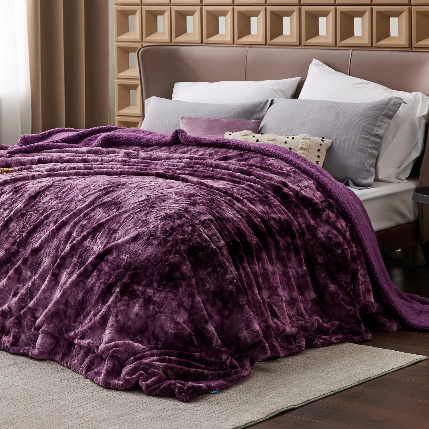 image:imageBedsure GentleSoft Sherpa Fluffy Throw Blanket Fleece Warm and Cozy Throw for Women Gift Plush amp Fuzzy Faux Fur Christmas Blanket for Couch Sofa Bed Decor Tie Dye Design Brown 50x60 Inches06 Purple