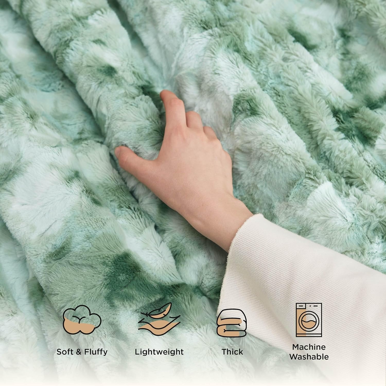 image:imageBedsure GentleSoft Sherpa Fluffy Throw Blanket Fleece Warm and Cozy Throw for Women Gift Plush amp Fuzzy Faux Fur Christmas Blanket for Couch Sofa Bed Decor Tie Dye Design Brown 50x60 Inches05 Sage Green