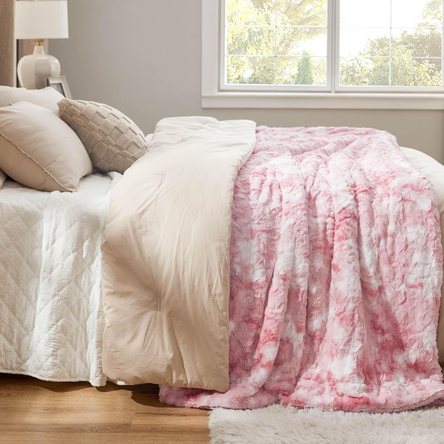 image:imageBedsure GentleSoft Sherpa Fluffy Throw Blanket Fleece Warm and Cozy Throw for Women Gift Plush amp Fuzzy Faux Fur Christmas Blanket for Couch Sofa Bed Decor Tie Dye Design Brown 50x60 Inches04 Pink