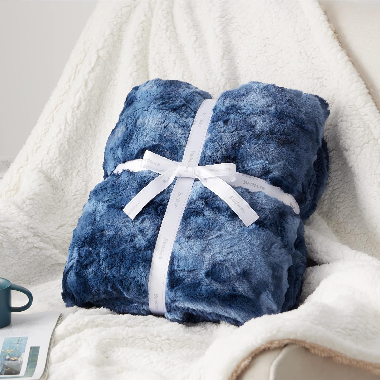 image:imageBedsure GentleSoft Sherpa Fluffy Throw Blanket Fleece Warm and Cozy Throw for Women Gift Plush amp Fuzzy Faux Fur Christmas Blanket for Couch Sofa Bed Decor Tie Dye Design Brown 50x60 Inches07 Indigo