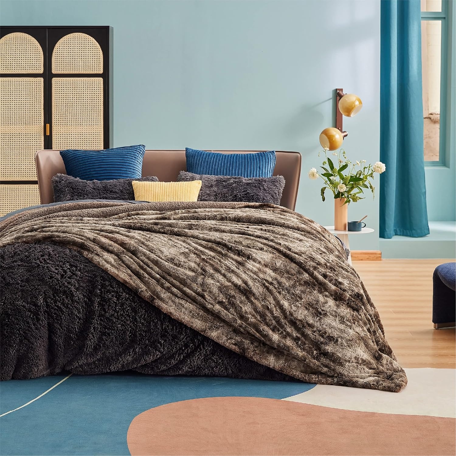 image:imageBedsure GentleSoft Sherpa Fluffy Throw Blanket Fleece Warm and Cozy Throw for Women Gift Plush amp Fuzzy Faux Fur Christmas Blanket for Couch Sofa Bed Decor Tie Dye Design Brown 50x60 Inches02 Brown