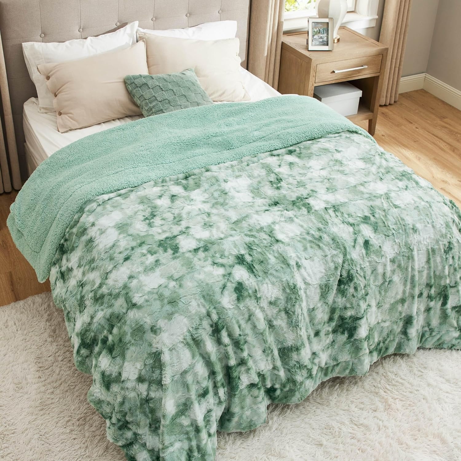 image:imageBedsure GentleSoft Sherpa Fluffy Throw Blanket Fleece Warm and Cozy Throw for Women Gift Plush amp Fuzzy Faux Fur Christmas Blanket for Couch Sofa Bed Decor Tie Dye Design Brown 50x60 Inches05 Sage Green