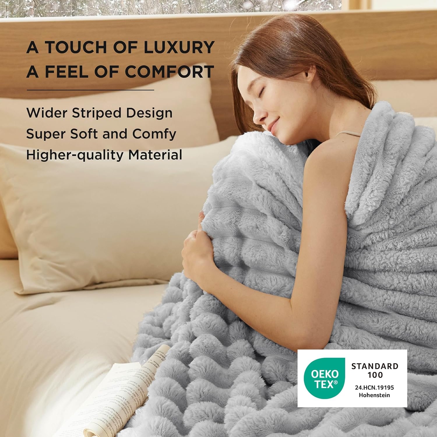 image:imageBedsure Soft Cozy Fluffy Comfort Throw Blanket for Bed White 50x6004 Light Grey