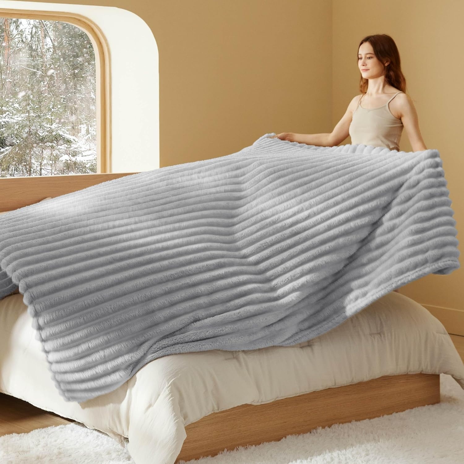 image:imageBedsure Soft Cozy Fluffy Comfort Throw Blanket for Bed White 50x6004 Light Grey