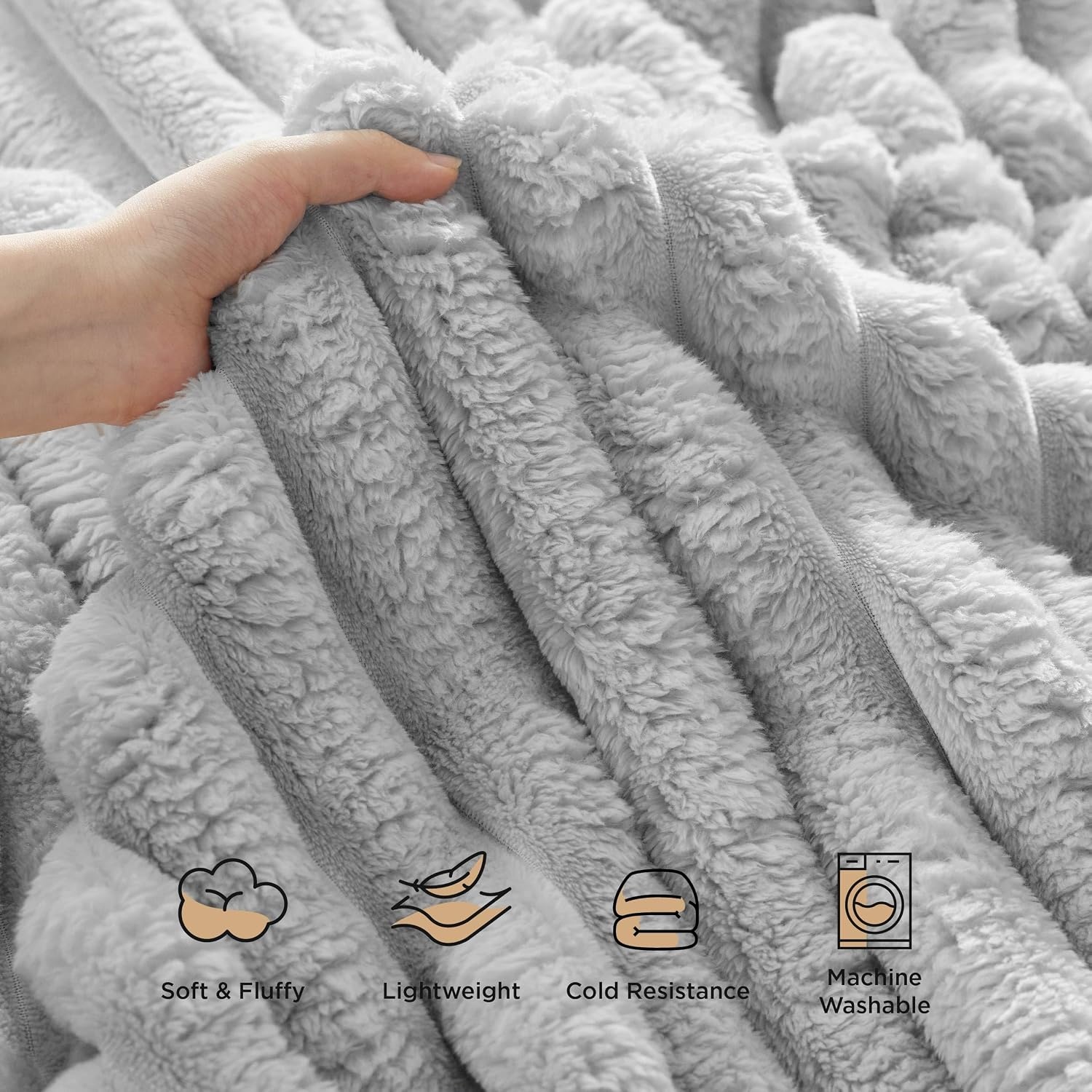 image:imageBedsure Soft Cozy Fluffy Comfort Throw Blanket for Bed White 50x6004 Light Grey
