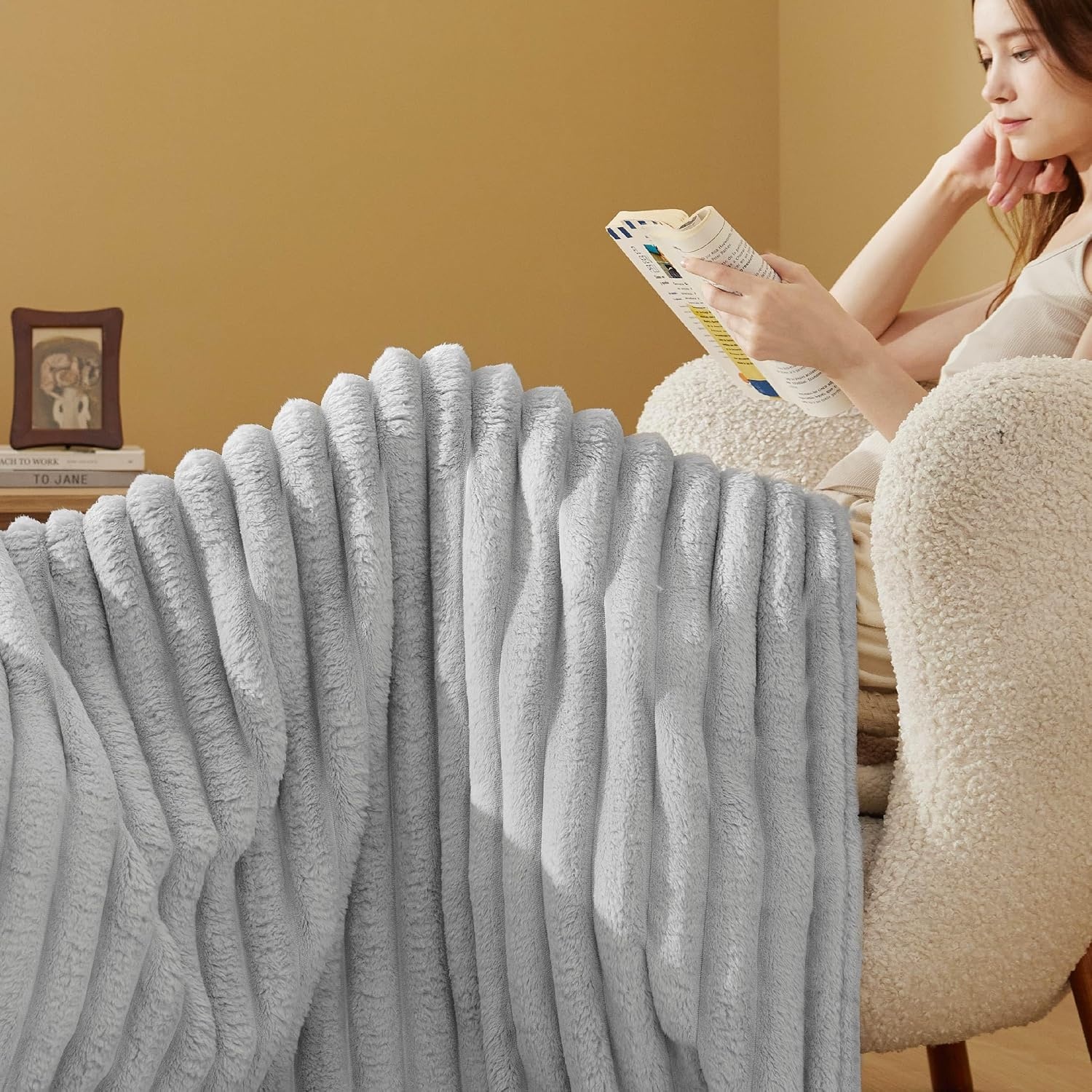 image:imageBedsure Soft Cozy Fluffy Comfort Throw Blanket for Bed White 50x6004 Light Grey