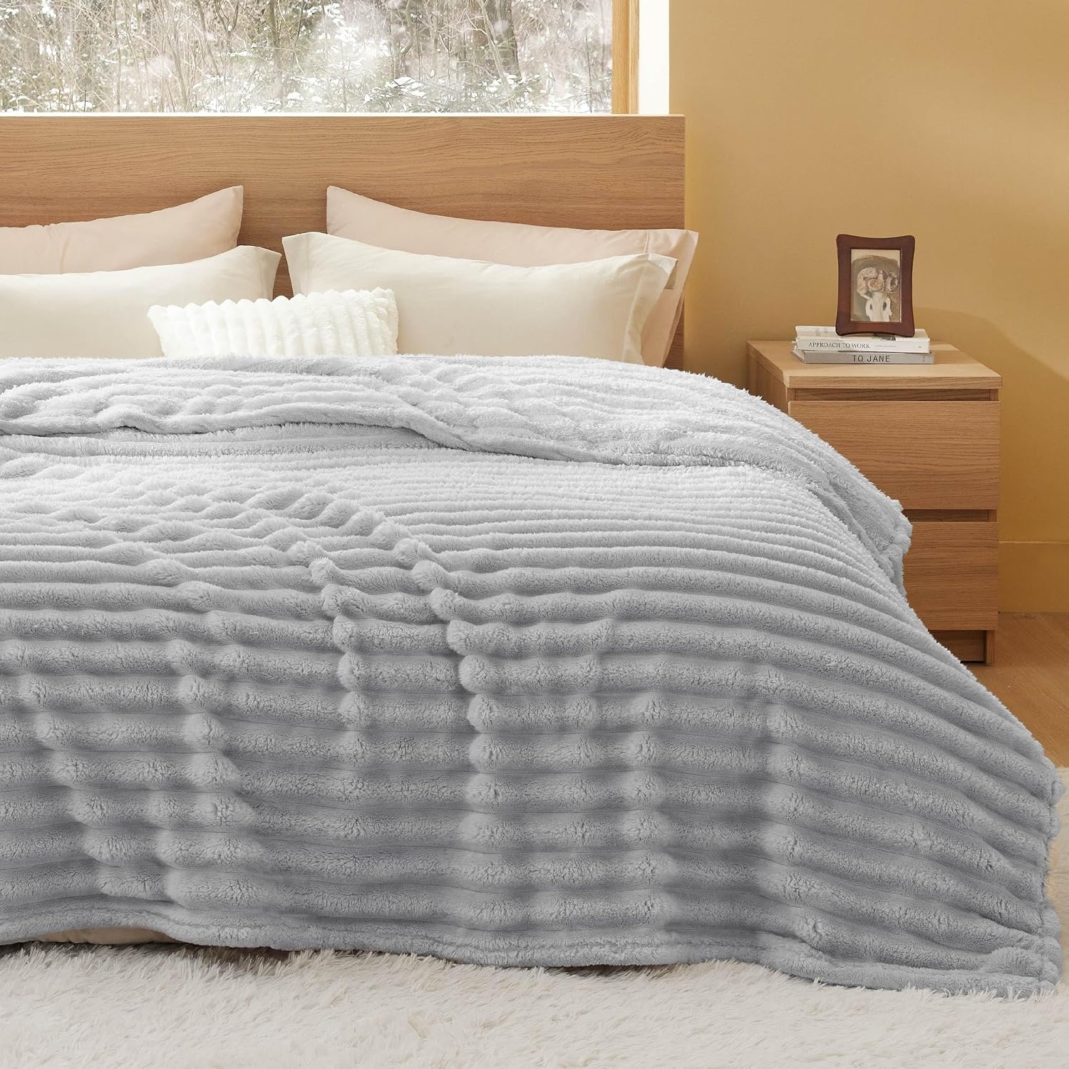 image:imageBedsure Soft Cozy Fluffy Comfort Throw Blanket for Bed White 50x6004 Light Grey