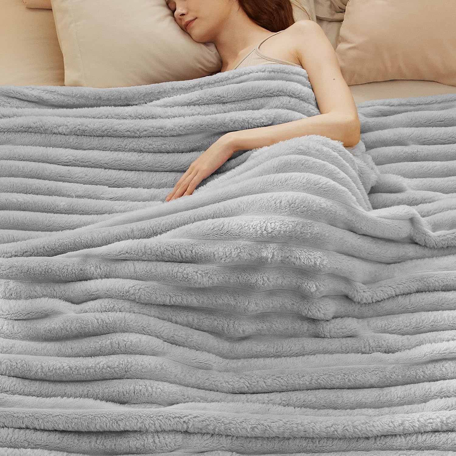 image:imageBedsure Soft Cozy Fluffy Comfort Throw Blanket for Bed White 50x6004 Light Grey