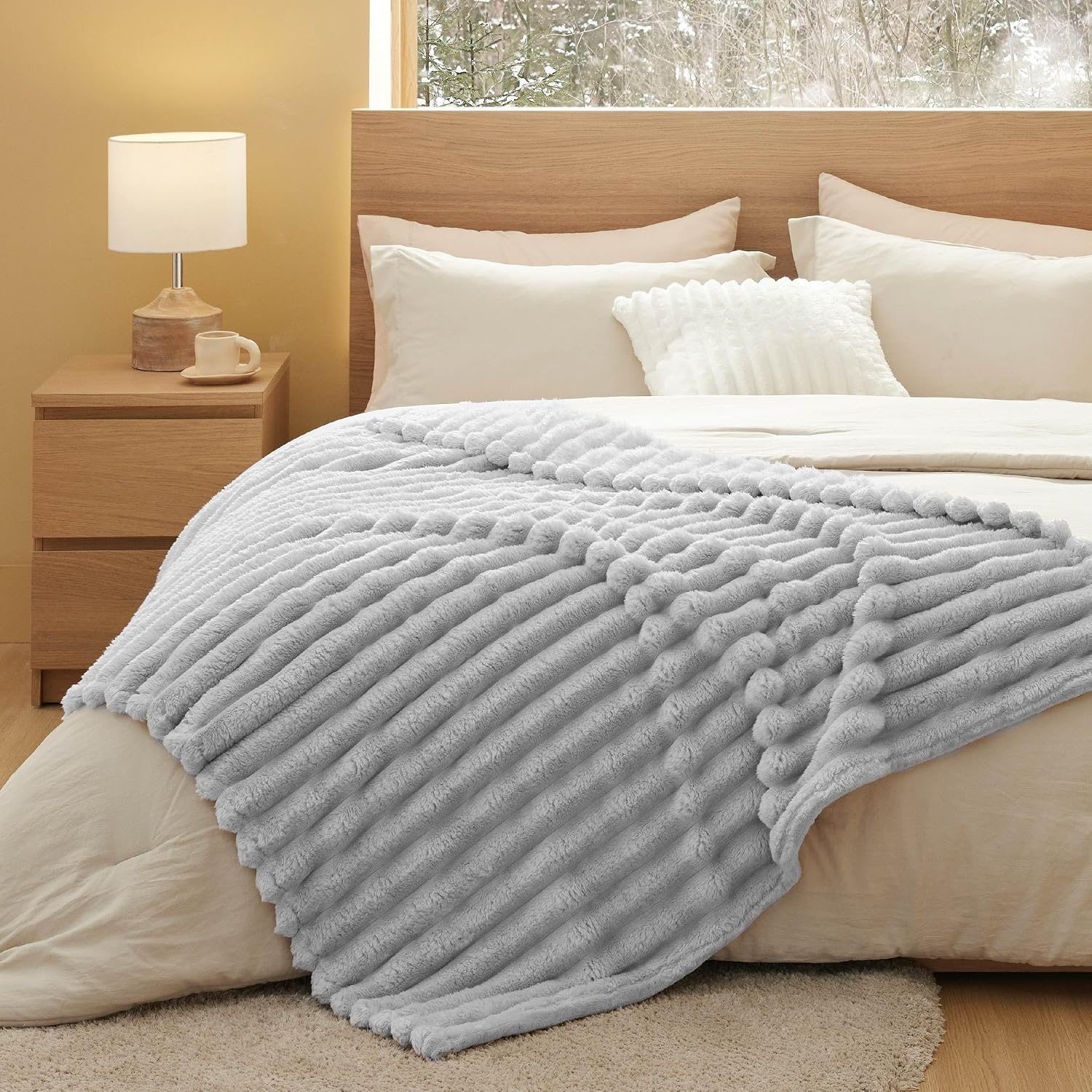 image:imageBedsure Soft Cozy Fluffy Comfort Throw Blanket for Bed White 50x6004 Light Grey