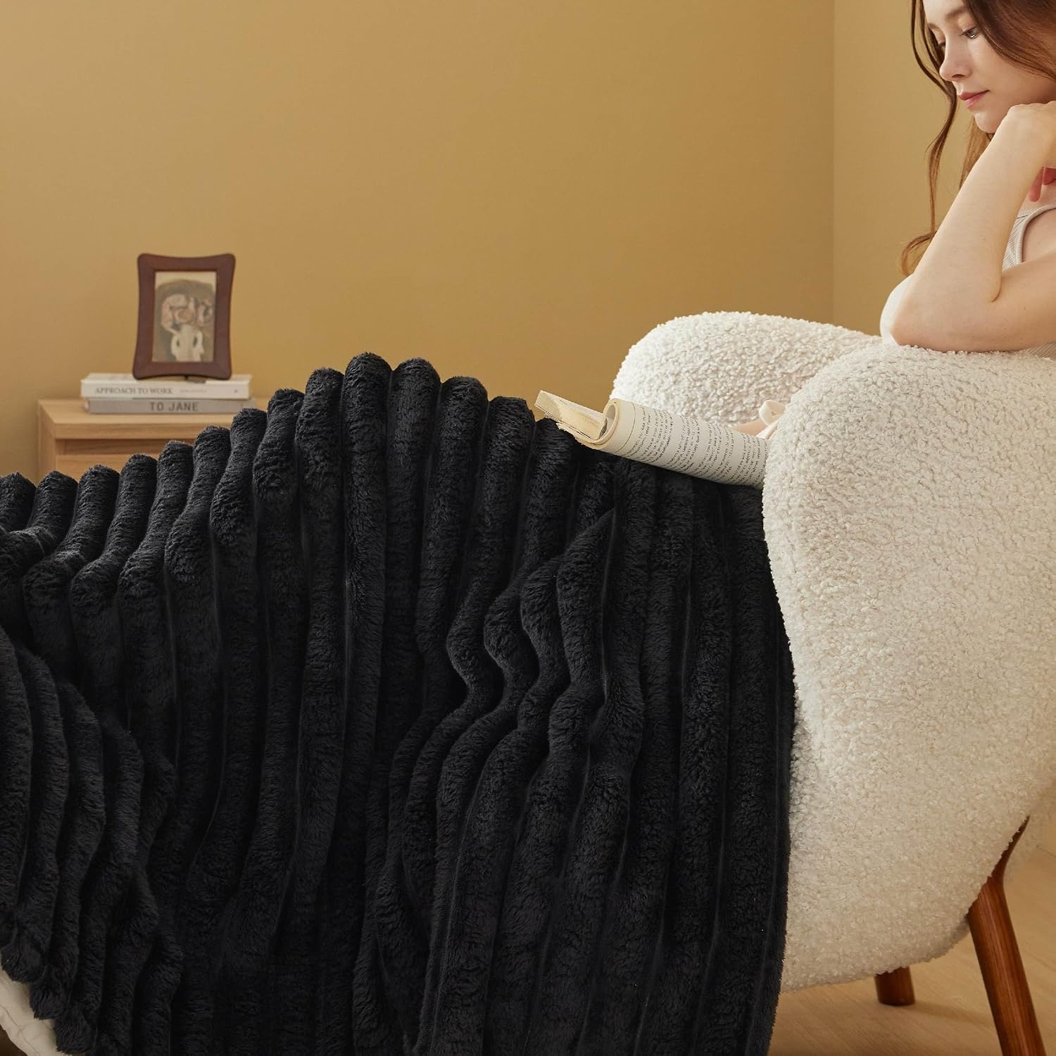 image:imageBedsure Soft Cozy Fluffy Comfort Throw Blanket for Bed White 50x6006 Black