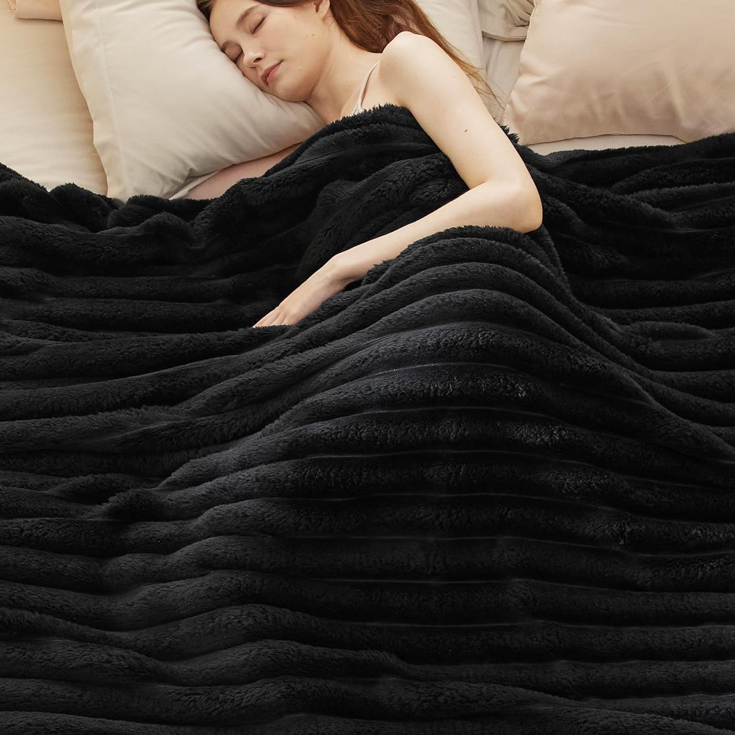 image:imageBedsure Soft Cozy Fluffy Comfort Throw Blanket for Bed White 50x6006 Black