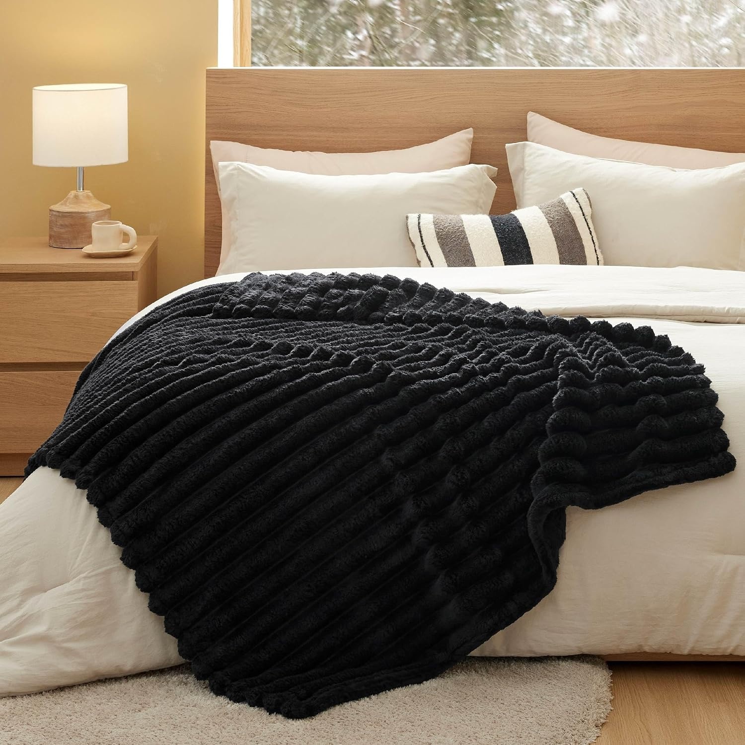 image:imageBedsure Soft Cozy Fluffy Comfort Throw Blanket for Bed White 50x6006 Black
