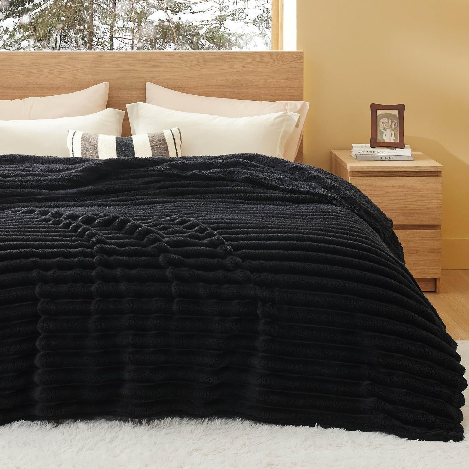 image:imageBedsure Soft Cozy Fluffy Comfort Throw Blanket for Bed White 50x6006 Black