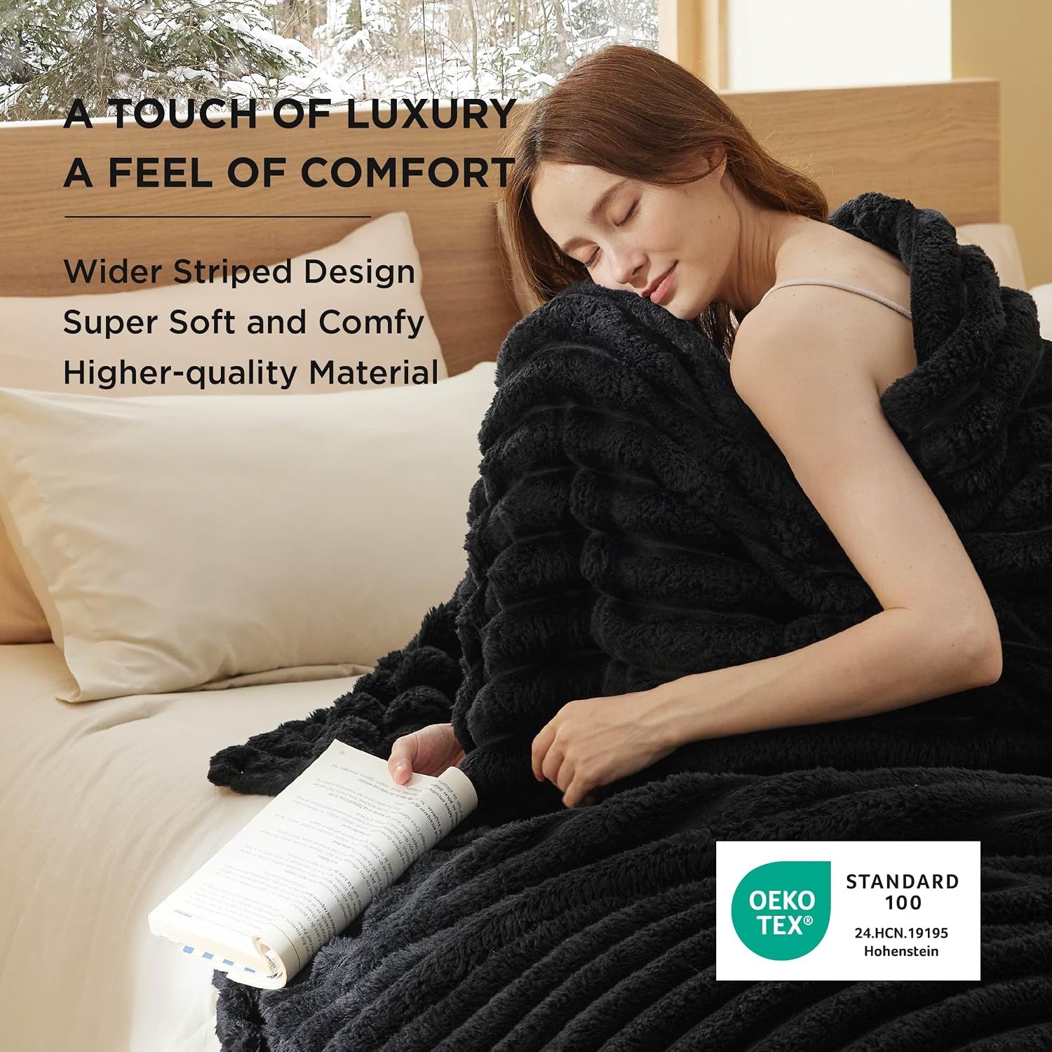 image:imageBedsure Soft Cozy Fluffy Comfort Throw Blanket for Bed White 50x6006 Black