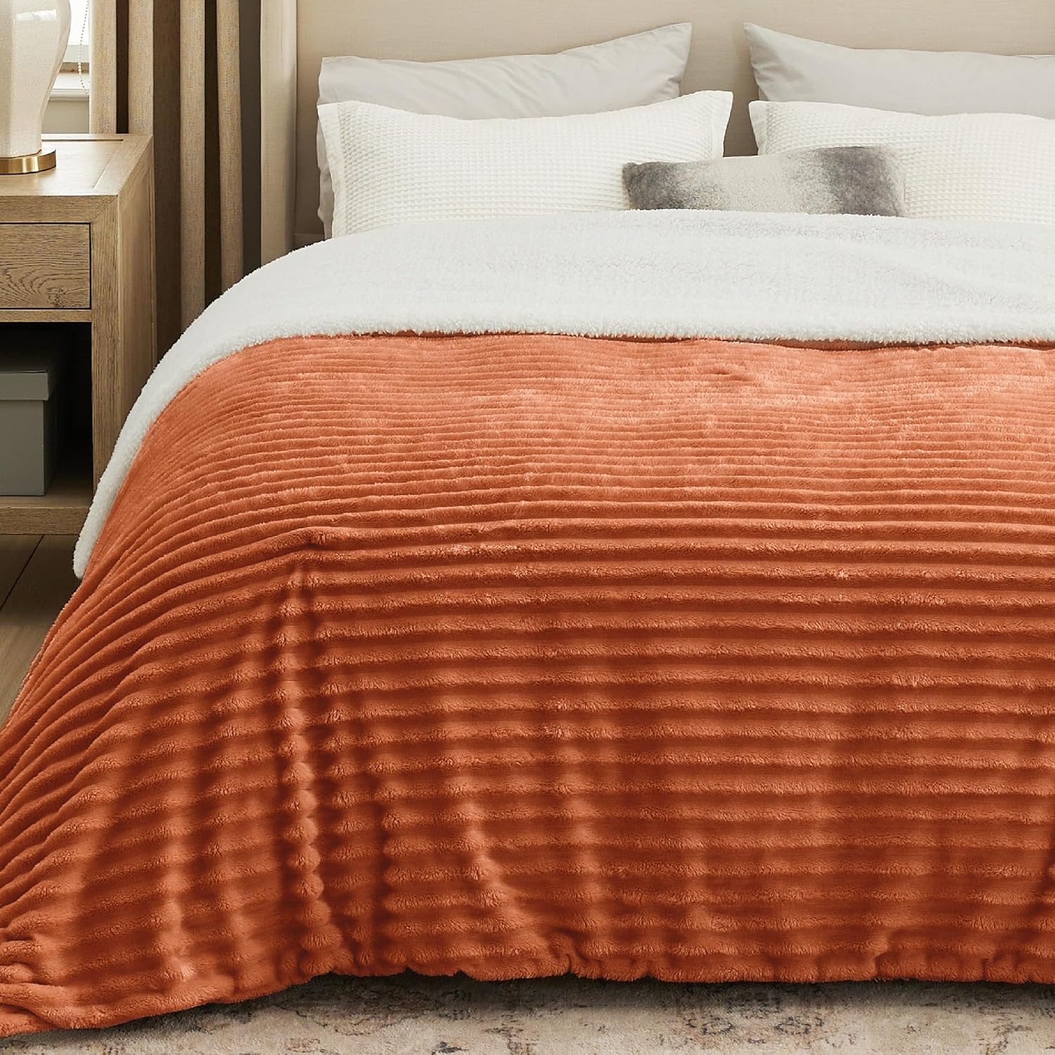 image:imageBedsure Soft Sherpa Blanket Fluffy Throw Gift Beige 50x6000 Burnt Orange