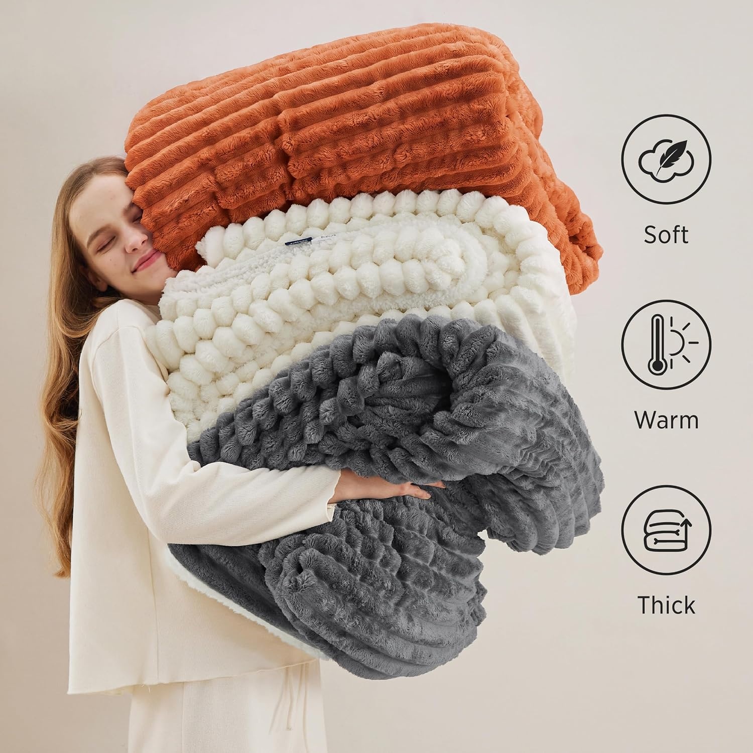 image:imageBedsure Soft Sherpa Blanket Fluffy Throw Gift Beige 50x6000 Burnt Orange